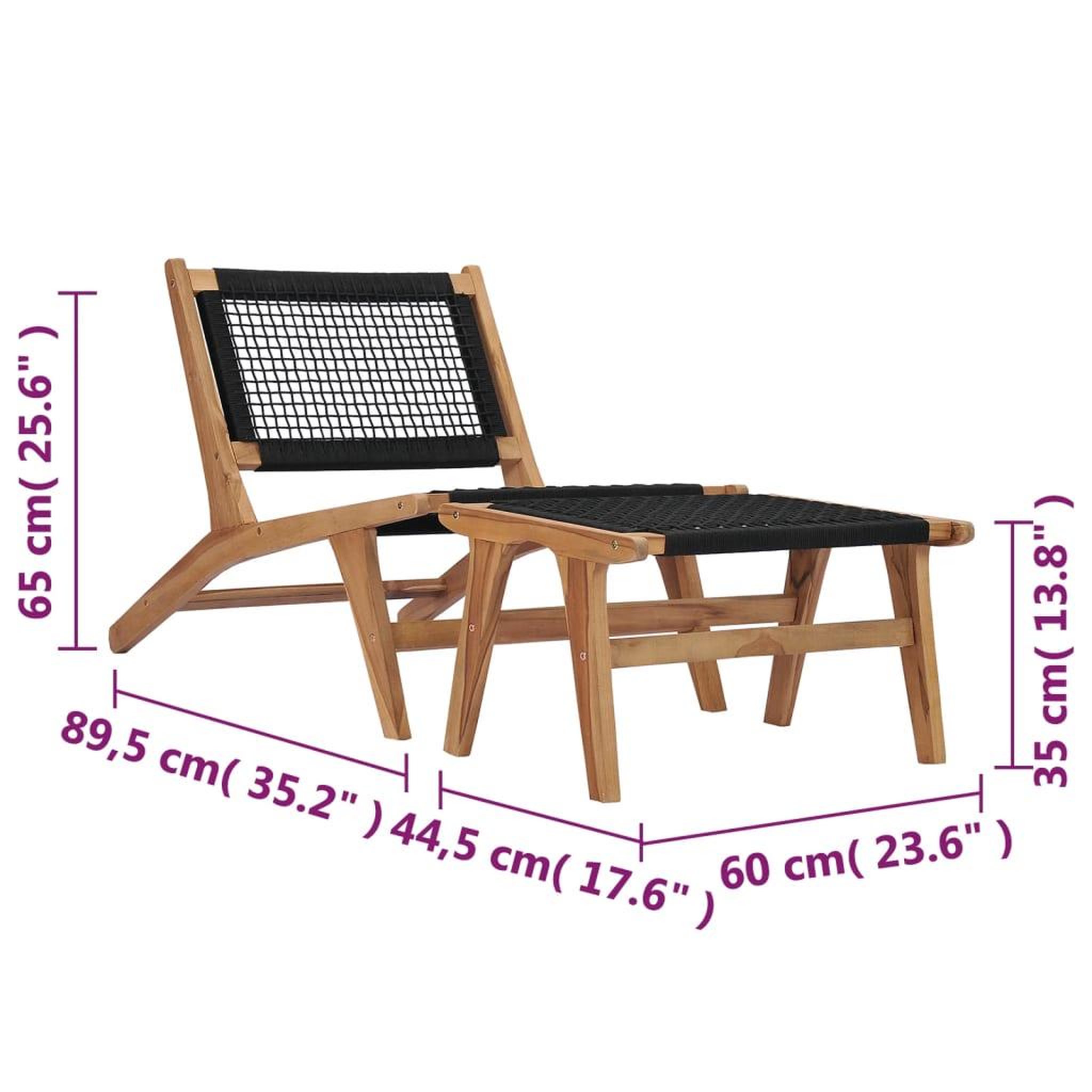 Voir la diapositive 6 : VIDAXL Chaise longue avec repose-pied Bois de teck solide et corde
