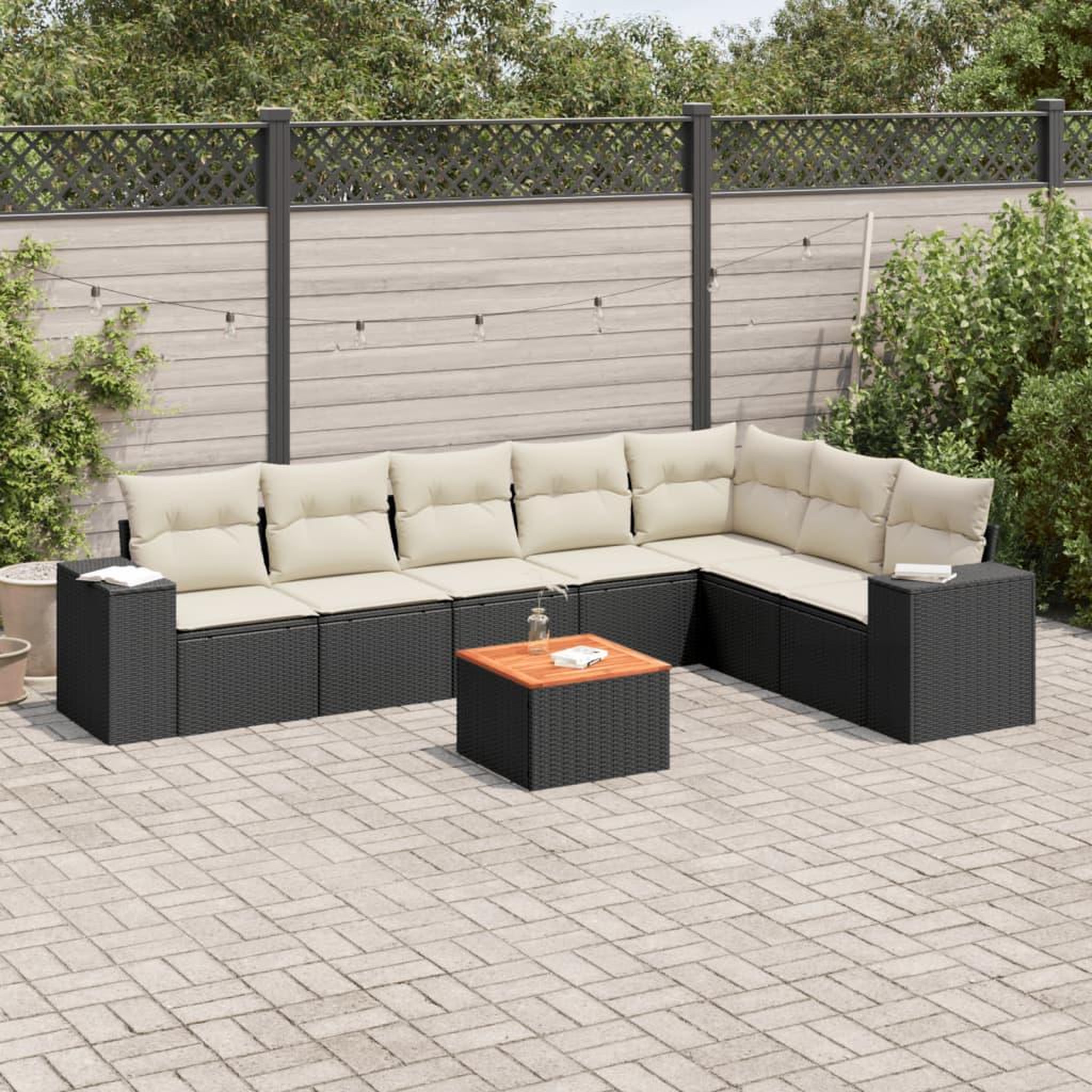 VIDAXL Salon de jardin 8 pcs avec coussins noir resine tressee