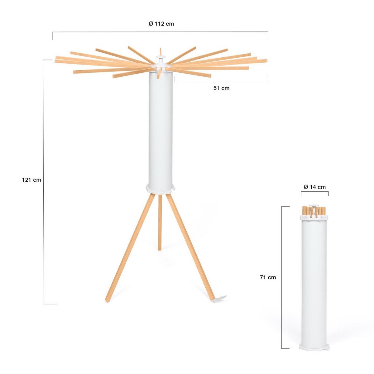 ID MARKET Séchoir à linge à rayons rotatif et pliable capacité 21M blanc et bois