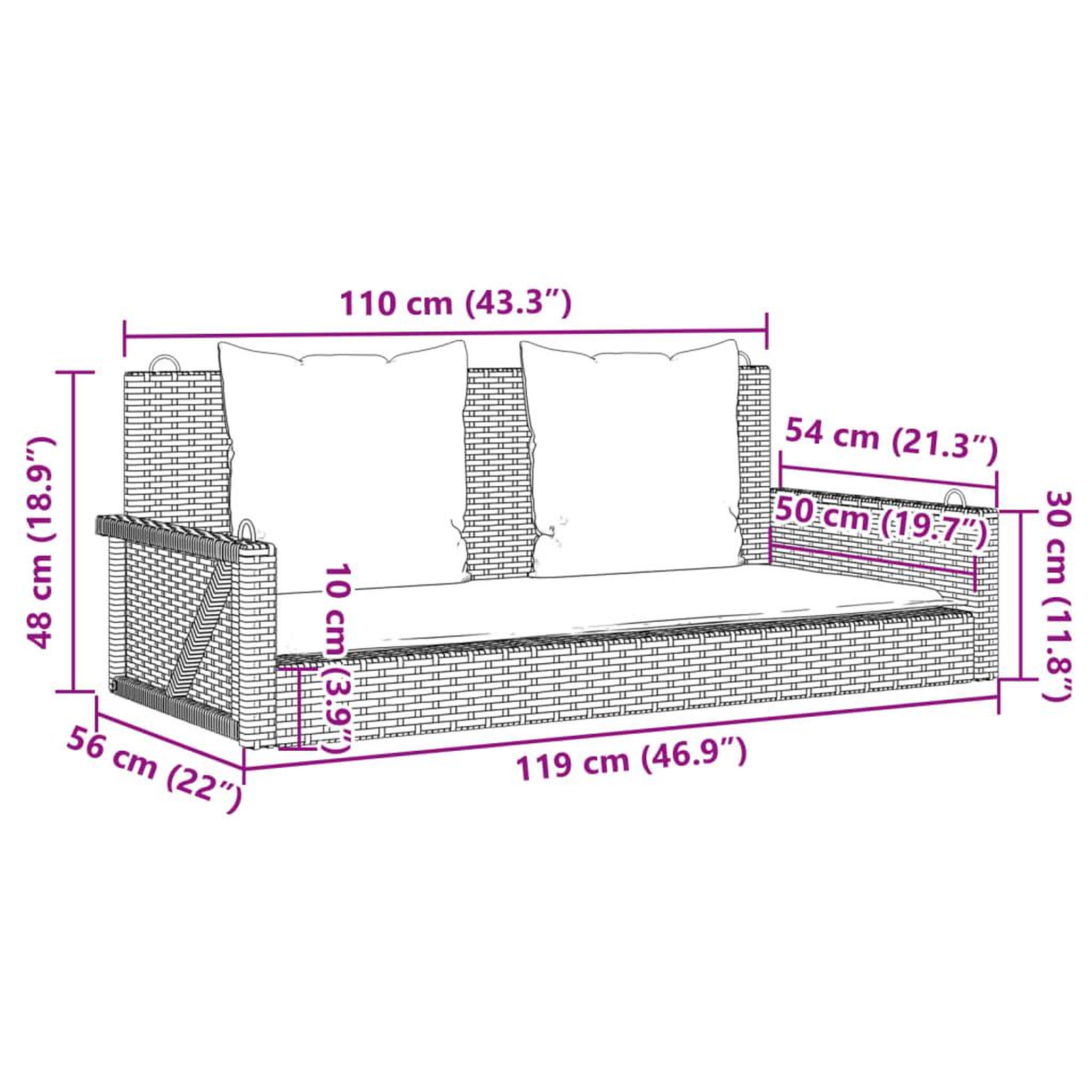 Voir la diapositive 6 : VIDAXL Balancelle avec coussins gris 119x56x48 cm resine tressee