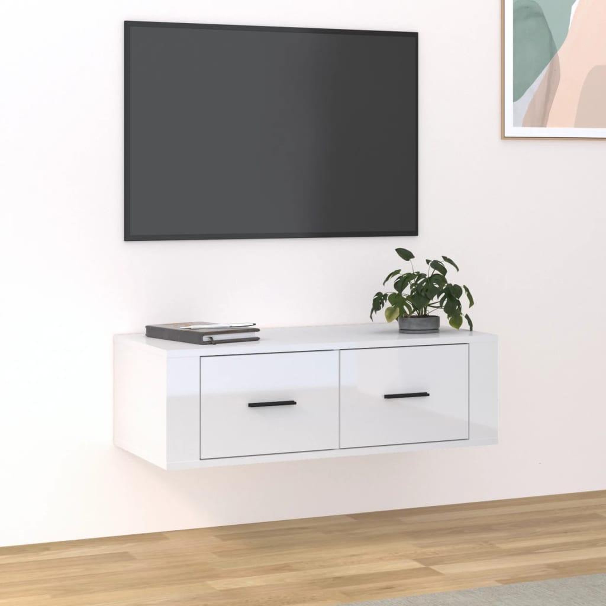 Voir la diapositive 1 : VIDAXL Meuble TV suspendu Blanc brillant 80x36x25 cm Bois d'ingenierie