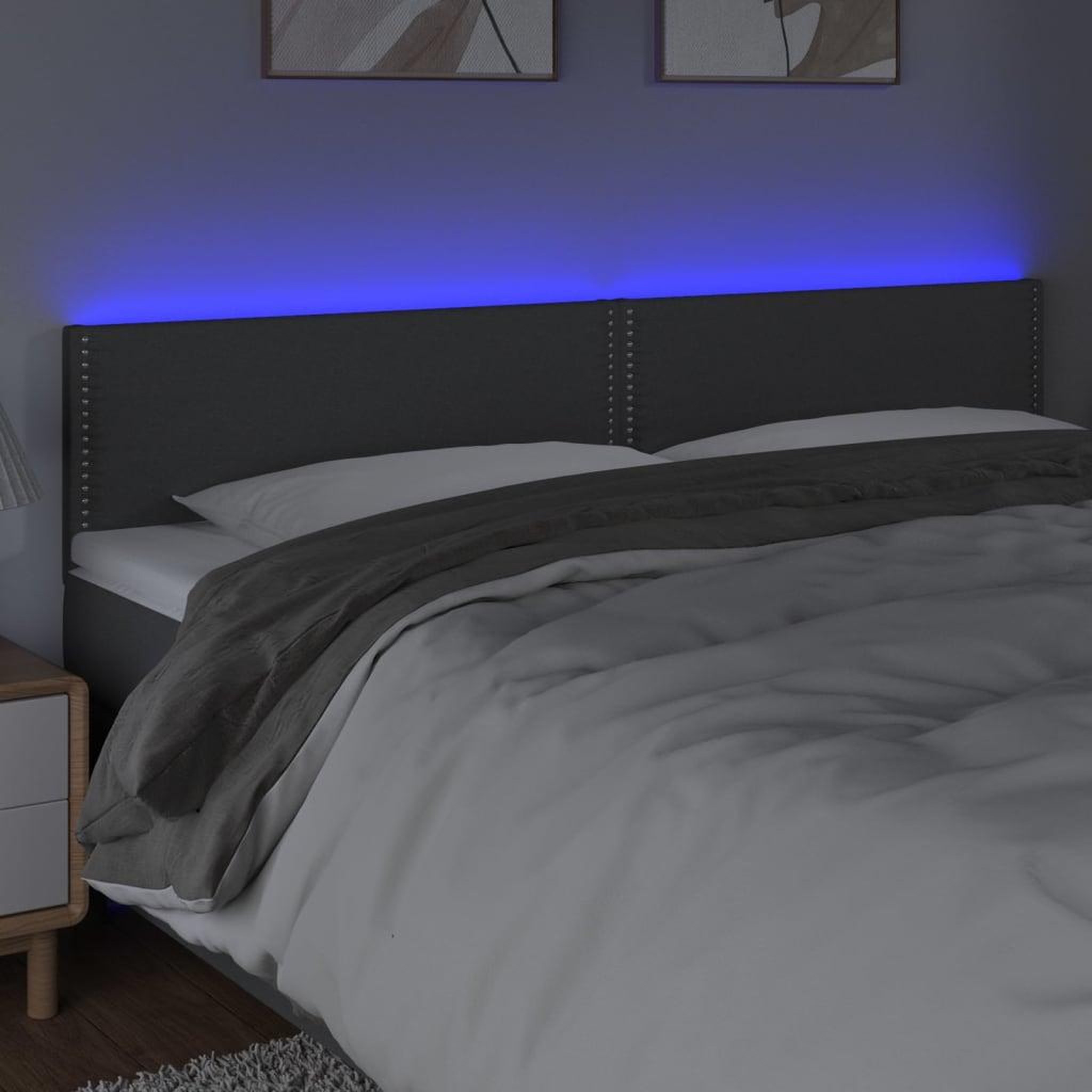 Voir la diapositive 3 : VIDAXL Tete de lit a LED Gris fonce 200x5x78/88 cm Tissu