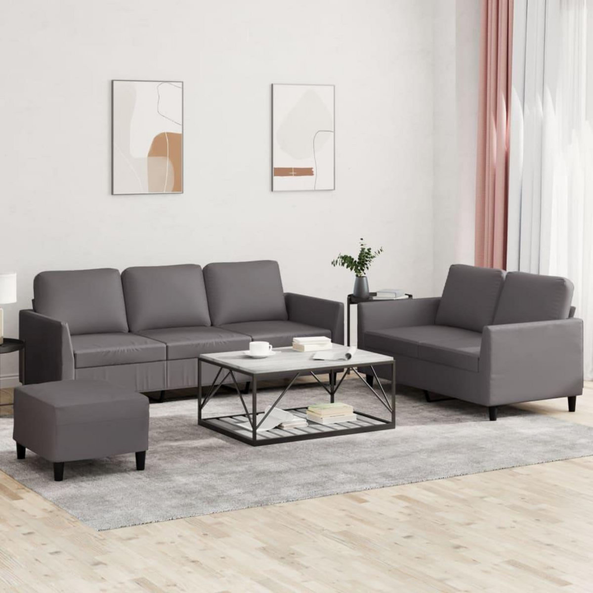 VIDAXL Ensemble de canapes 3 pcs avec coussins Gris Similicuir
