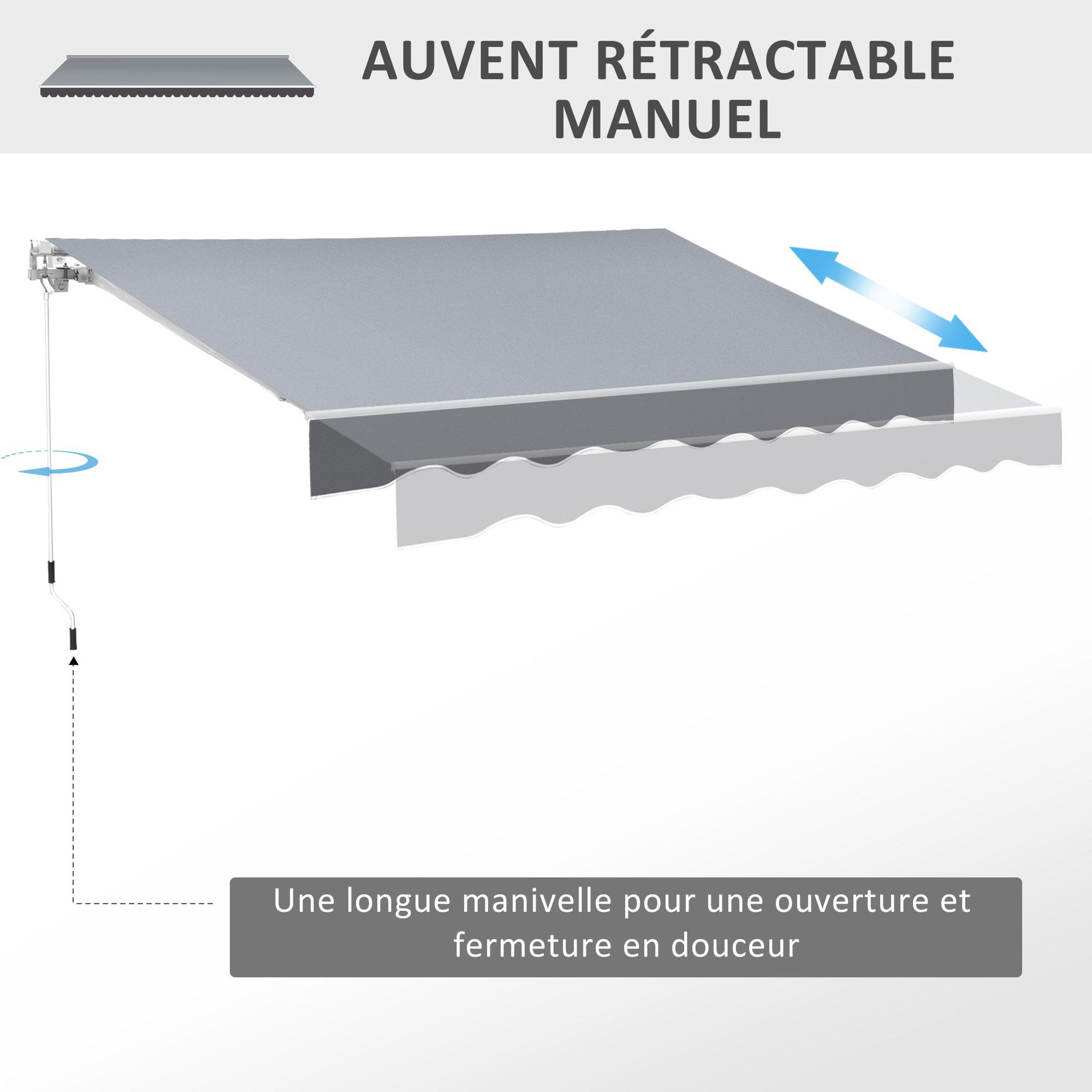 Voir la diapositive 5 : OUTSUNNY Store banne manuel rétractable dim. 2,5L x 2l (avancée) m  alu. polyester imperméabilisé haute densité gris