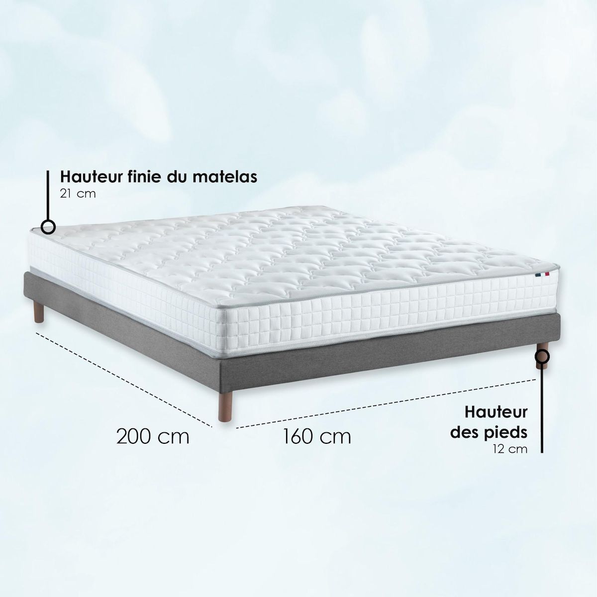 IDLITERIE Pack literie complet ASTRE : matelas, sommier, couette et oreillers, made in France