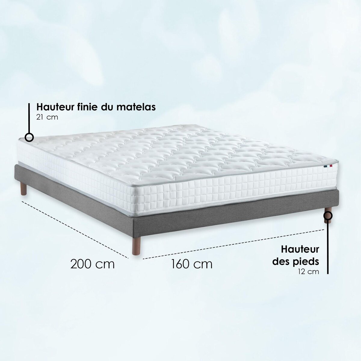 IDLITERIE Pack literie complet ASTRE : matelas, sommier, couette et oreillers, made in France