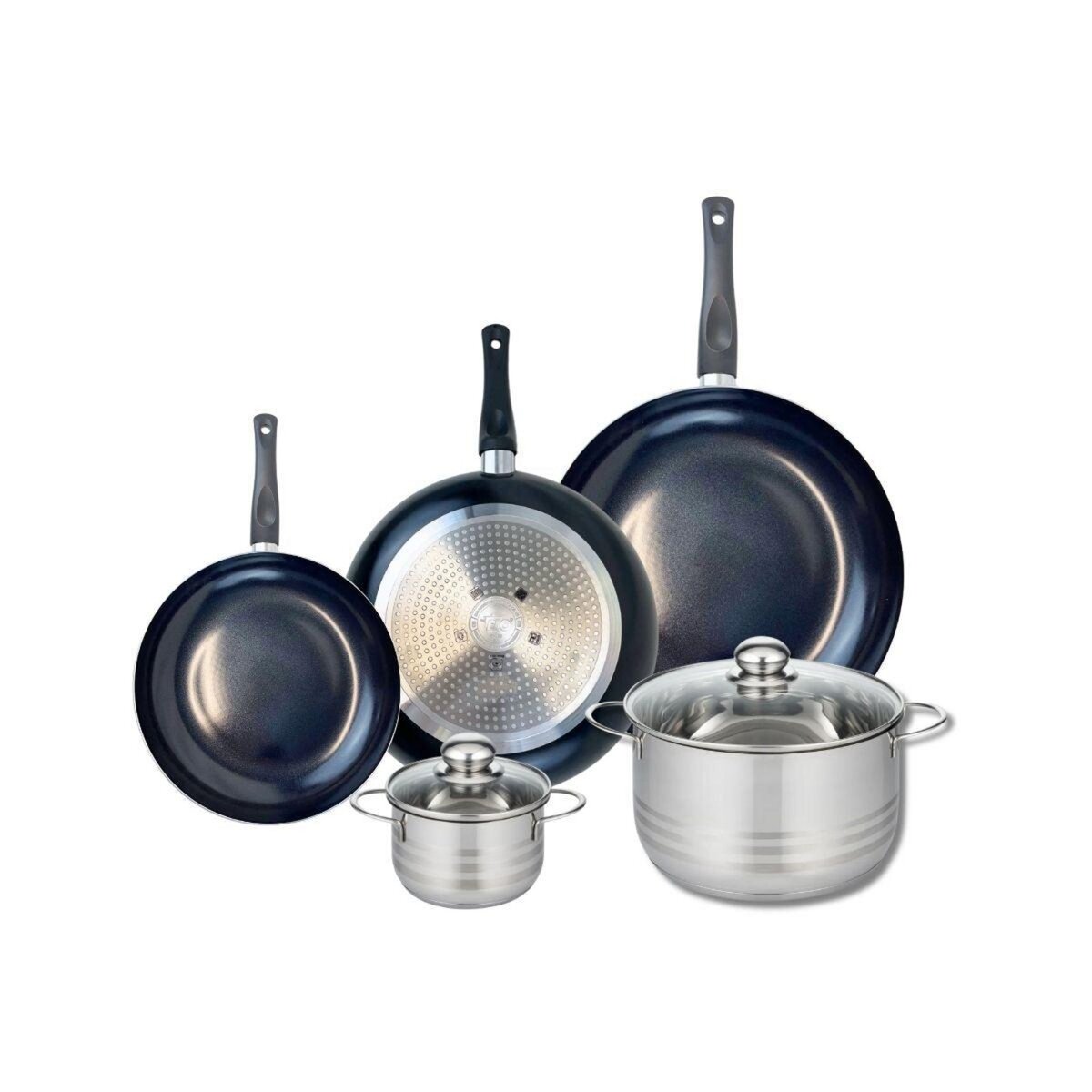 ELO Ensemble de 3 Poêles de cuisson 20, 24 et 28 cm et 2 faitouts 12 et 20 cm Elo Prima Brillant