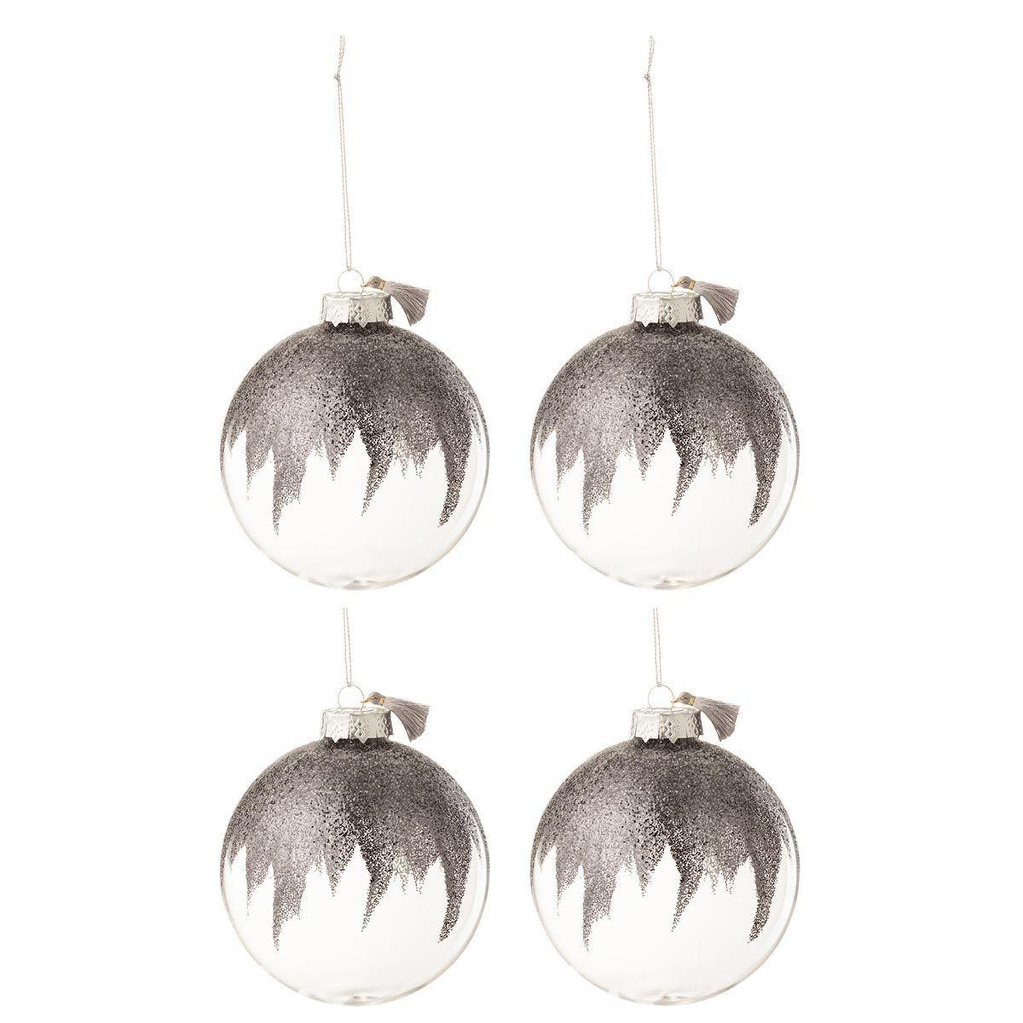 J-LINE Lot de 4 boules de noël  paillettes  12cm gris