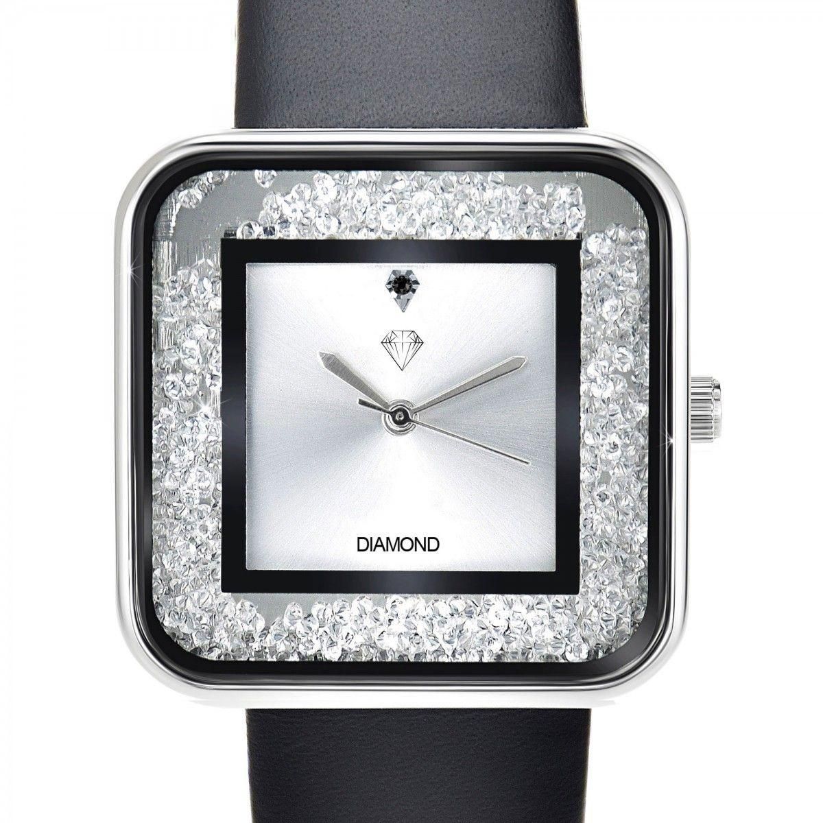 SC CRYSTAL Montre élégante Leila SC Crystal ornée d'un véritable diamant noir