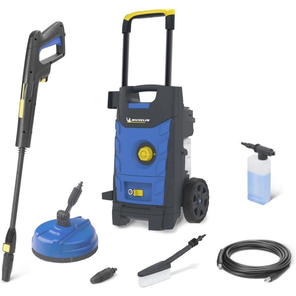 MICHELIN Nettoyeur Haute Pression 140 Bar 1900W Avec Nettoyeur de sols et brosse fixe 460 l/h Eau froide MICHELIN