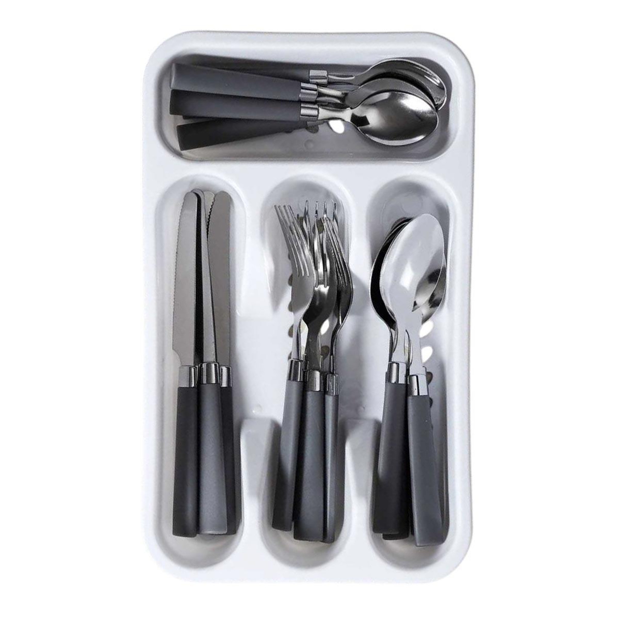 The Home Deco Factory Ménagère 16 Pièces & Range-Couverts  Campus  32cm Gris
