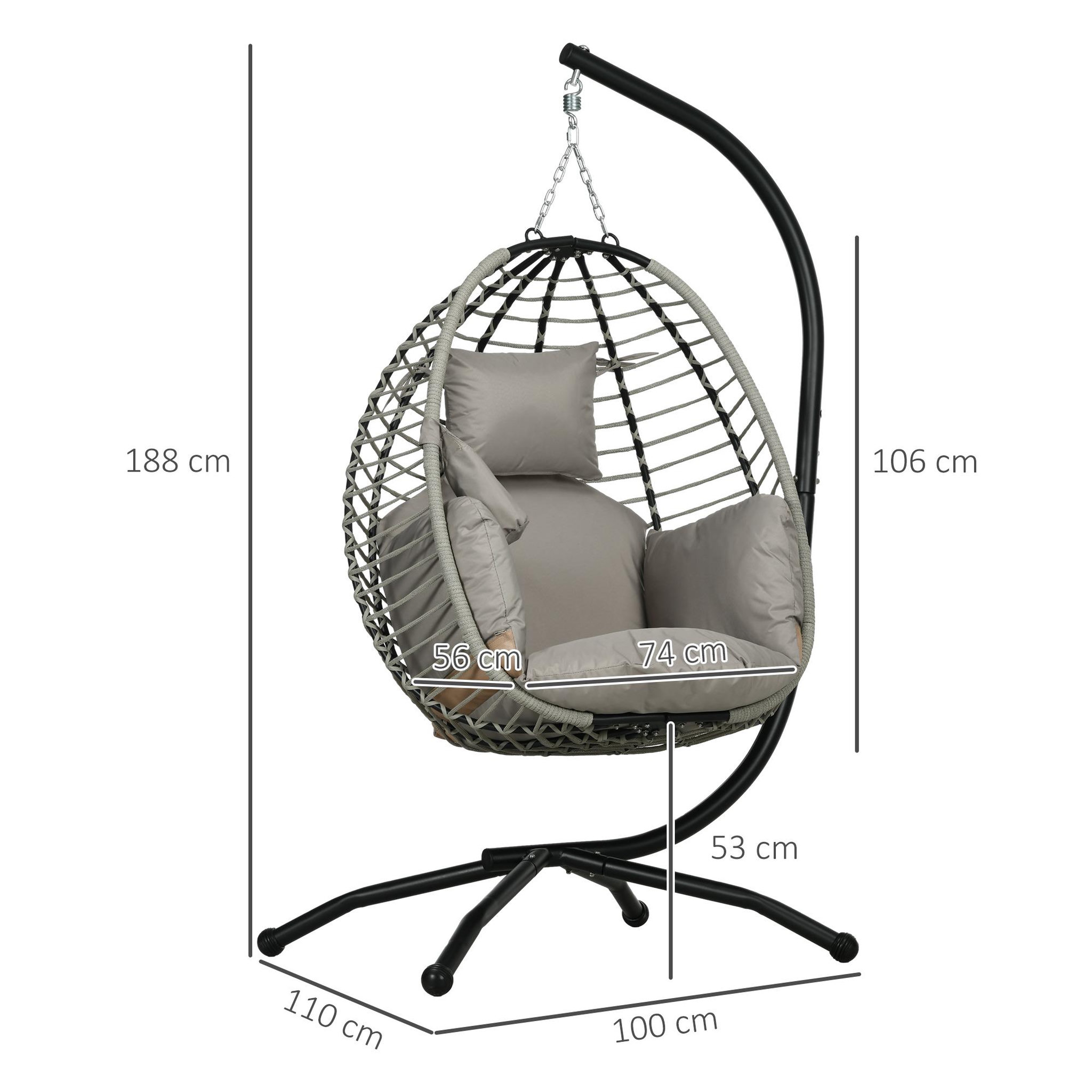 Voir la diapositive 3 : OUTSUNNY Fauteuil oeuf suspendu balancelle pliable avec coussin et support