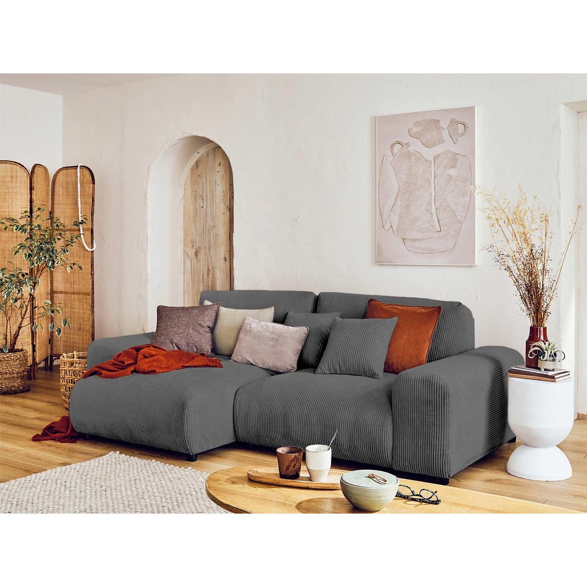 LISA DESIGN Garance - canapé d'angle réversible - 4 places - en velours côtelé