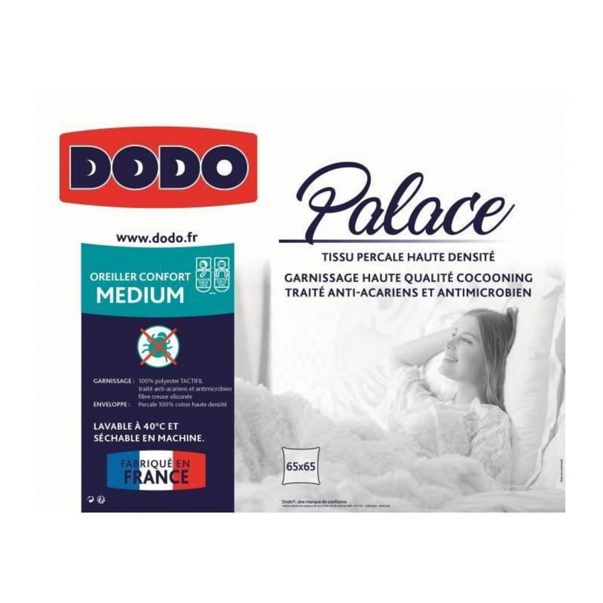 DODO DODO Oreiller Percale Anti-Acariens PALACE - 65 x 65 cm