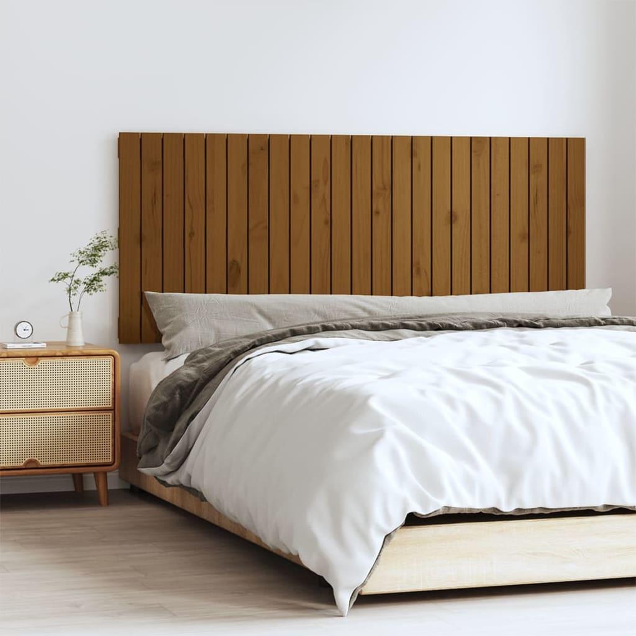 Voir la diapositive 1 : VIDAXL Tete de lit murale Marron miel 147x3x60 cm Bois massif de pin