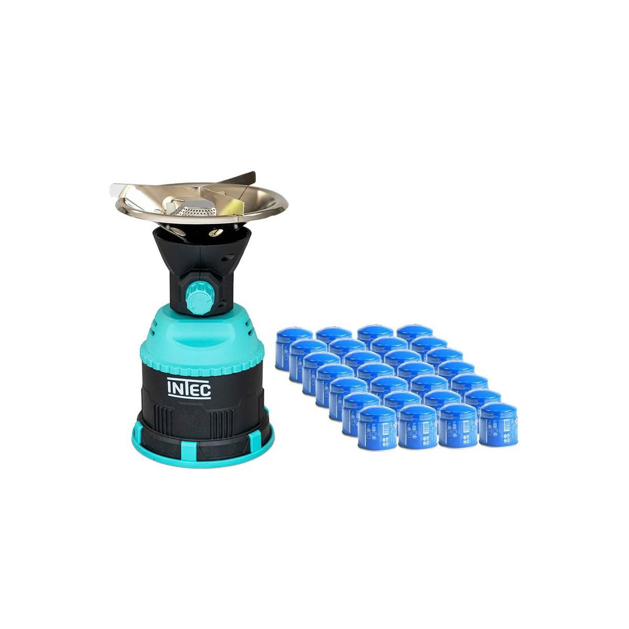 Voir la diapositive 1 : INTEC Rechaud gaz 1200W piezo Coque ABS + 28 Cartouches gaz 190 gr INTEC
