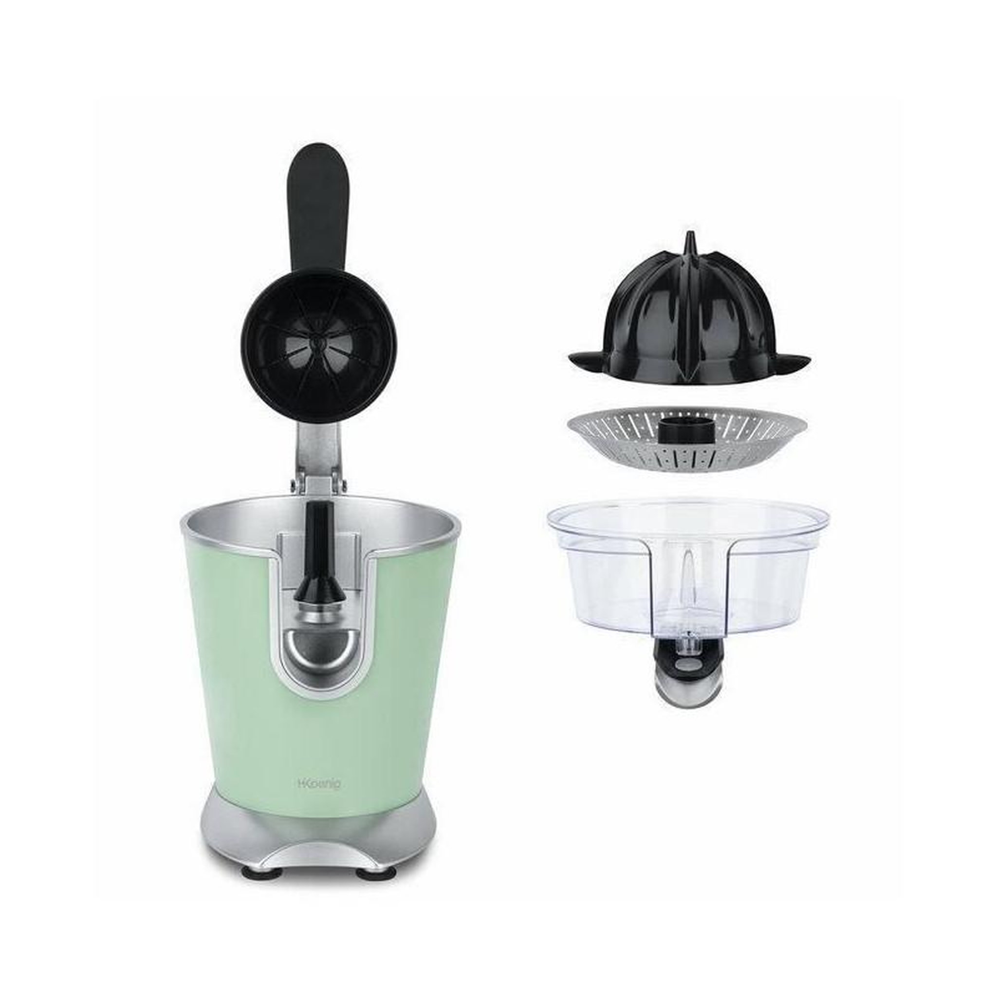 Voir la diapositive 4 : HKOENIG H.KoeNIG/AGR88 - Presse agrumes - Puissance : 160W - Silencieux - Systeme anti-gouttes - Corps en acier inoxydable - Sans BPA