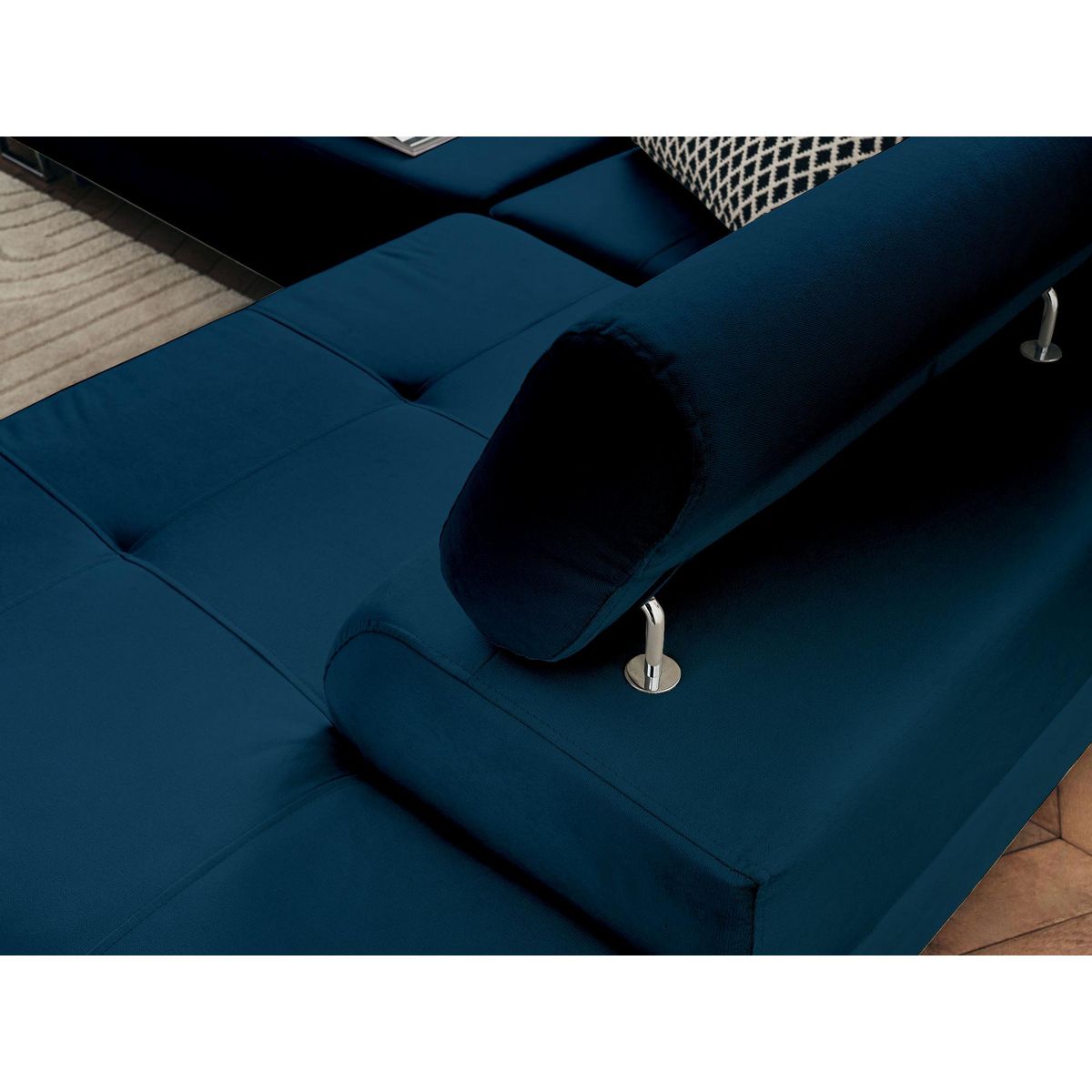 BEST MOBILIER Pablo - canapé d'angle droit - 5 places - convertible avec coffre et têtières réglables - en velours