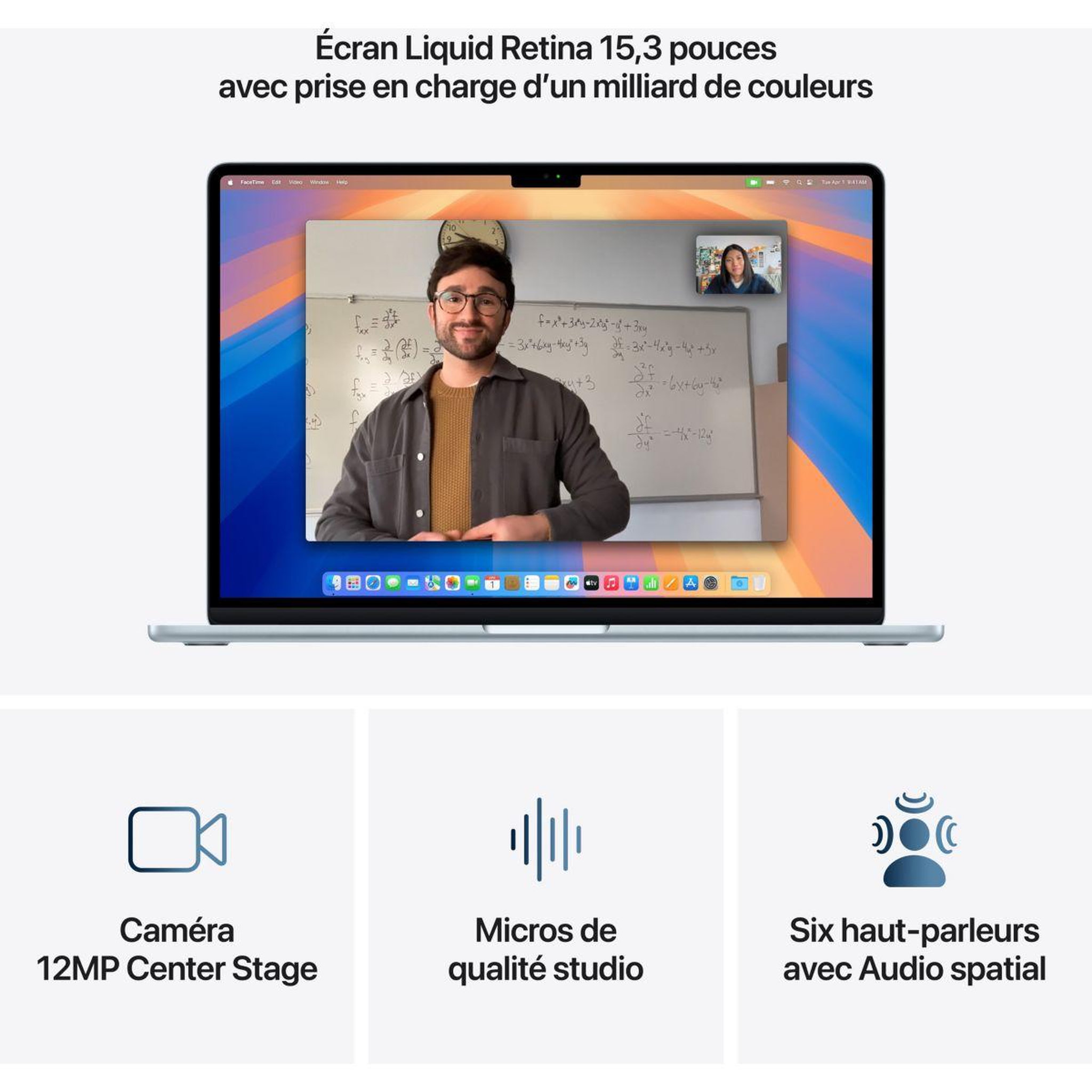 Voir la diapositive 5 : APPLE Ordinateur Apple Air 15  Puce M4 CPU 10 / GPU 10 coeurs Mémoire RAM 16Go Stockage 256Go SSD Retina Bleu