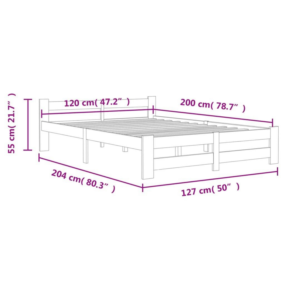VIDAXL Cadre de lit sans matelas bois de pin massif 120x200 cm