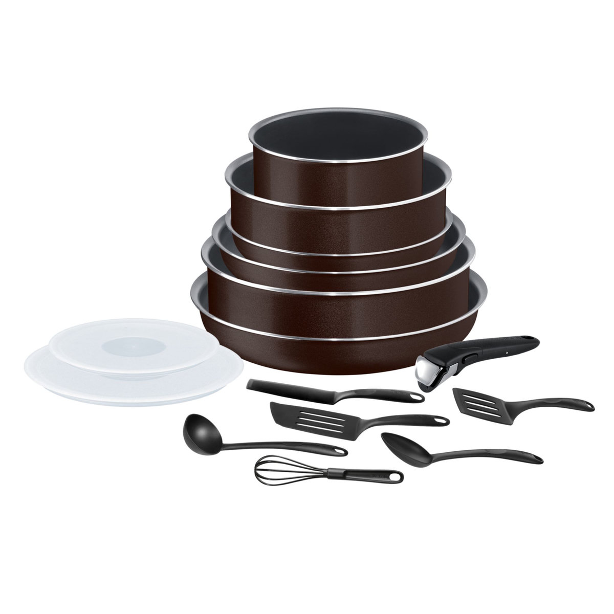 TEFAL Batterie de cuisine amovible 15 pièces INGENIO ESSENTIAL Black coffee paillette 
