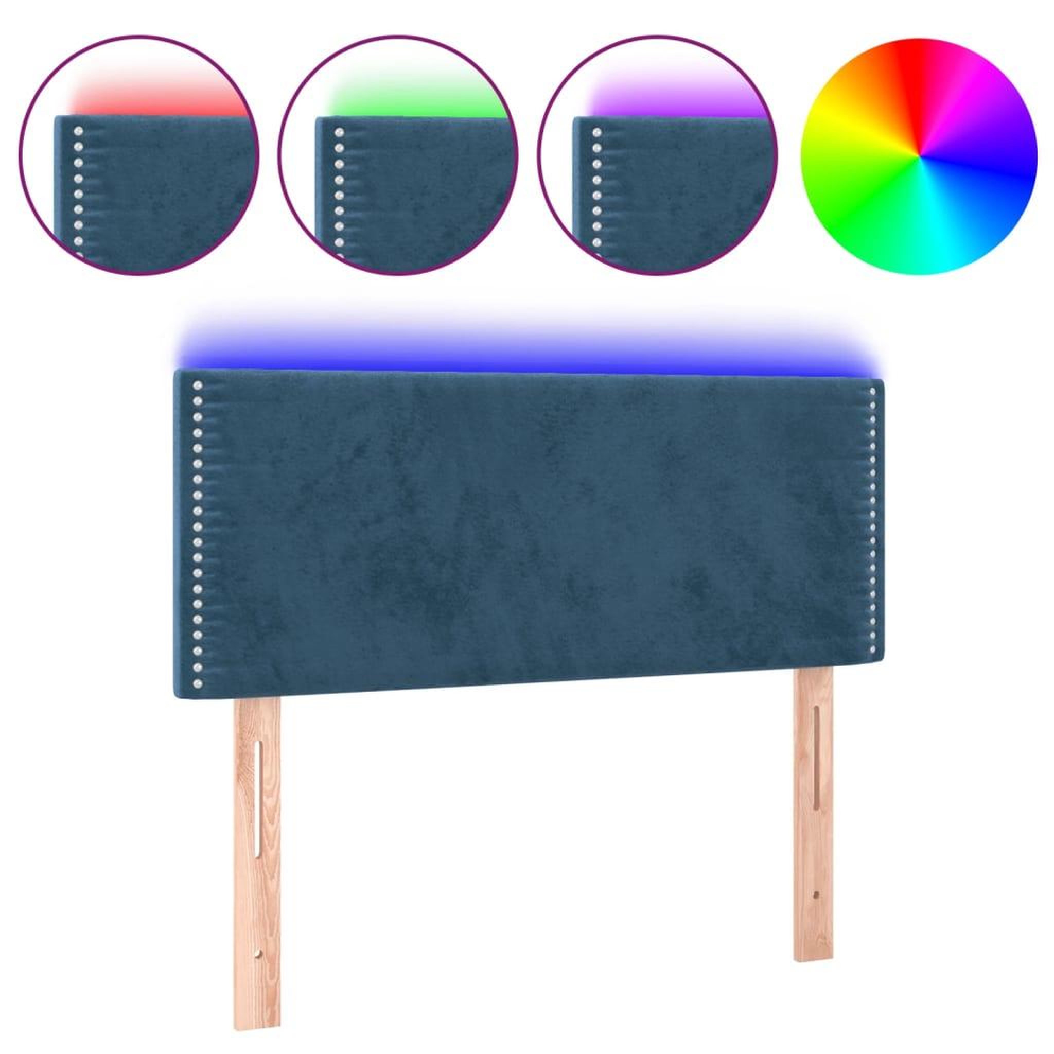 Voir la diapositive 2 : VIDAXL Tete de lit a LED Bleu fonce 100x5x78/88 cm Velours