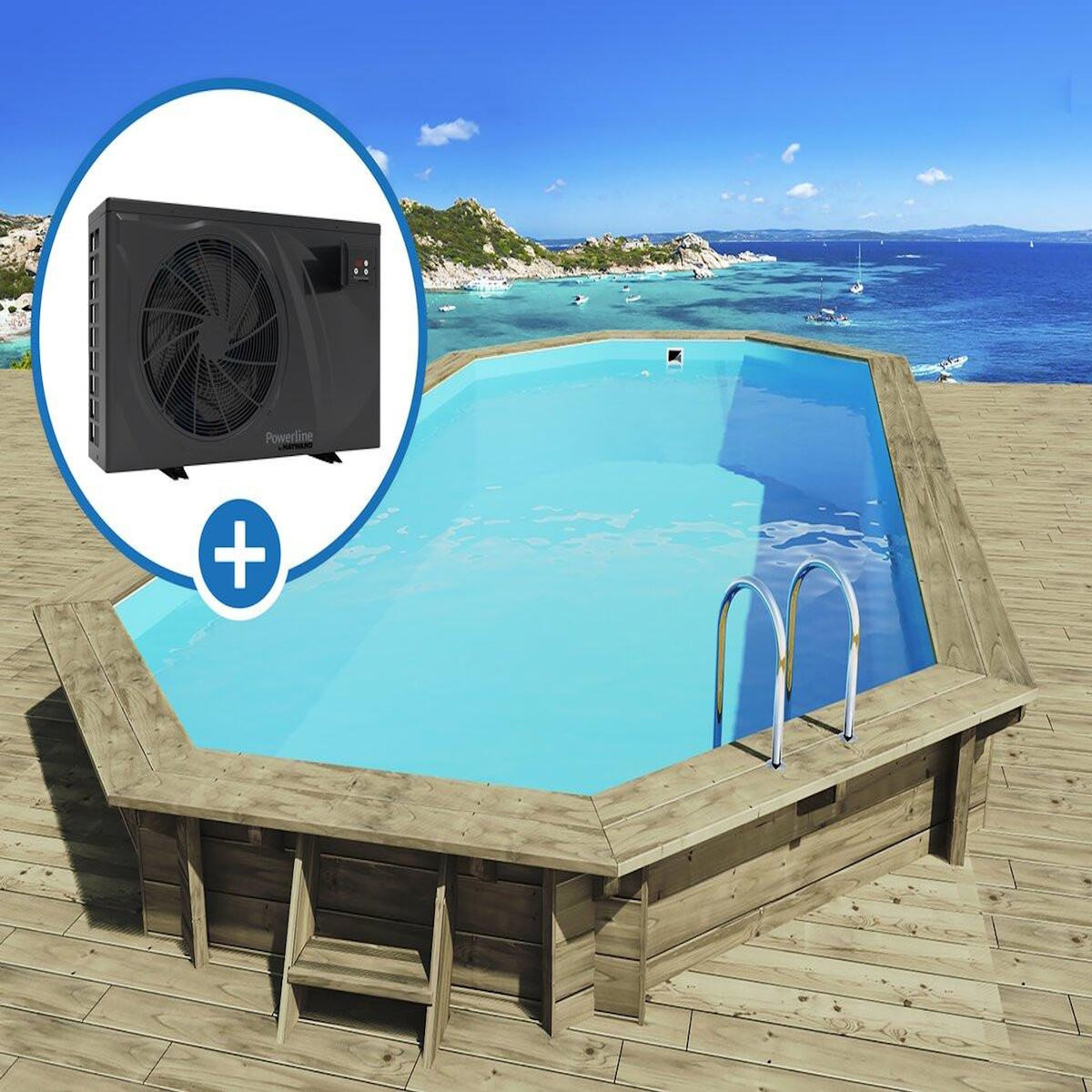 Habitat et Jardin Piscine bois   Sevilla 130   - 8.57 x 4.57 x 1.31 m + Pompe à chaleur 6 kw/h inverter  PowerLine by Hayward  - Noir