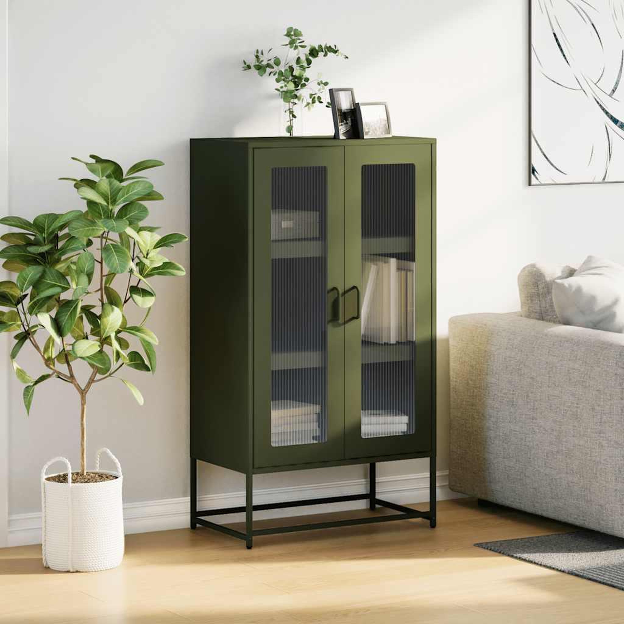 Voir la diapositive 3 : VIDAXL Buffet haut vert olive 68x39x123 cm acier