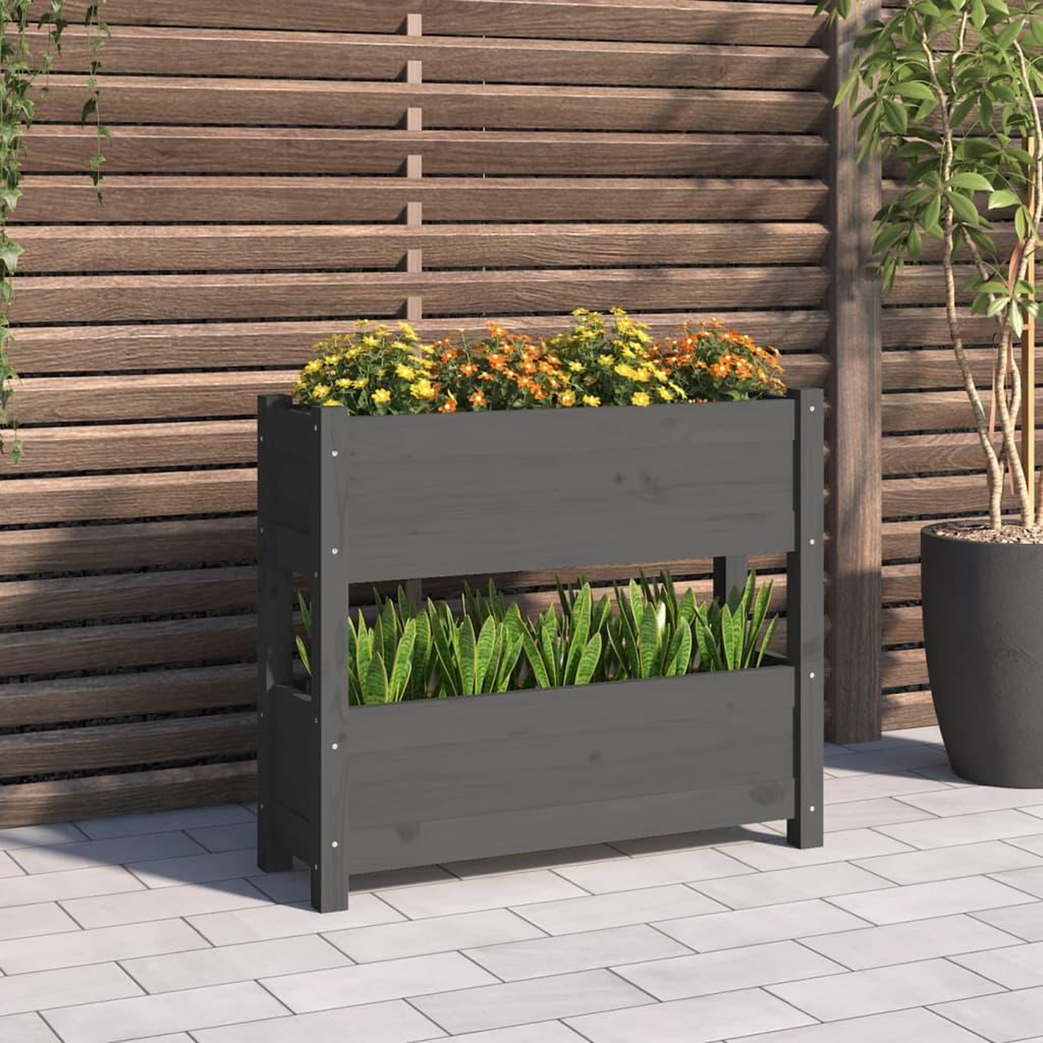 Voir la diapositive 1 : VIDAXL Jardiniere Gris 77x25x66 cm Bois massif de pin
