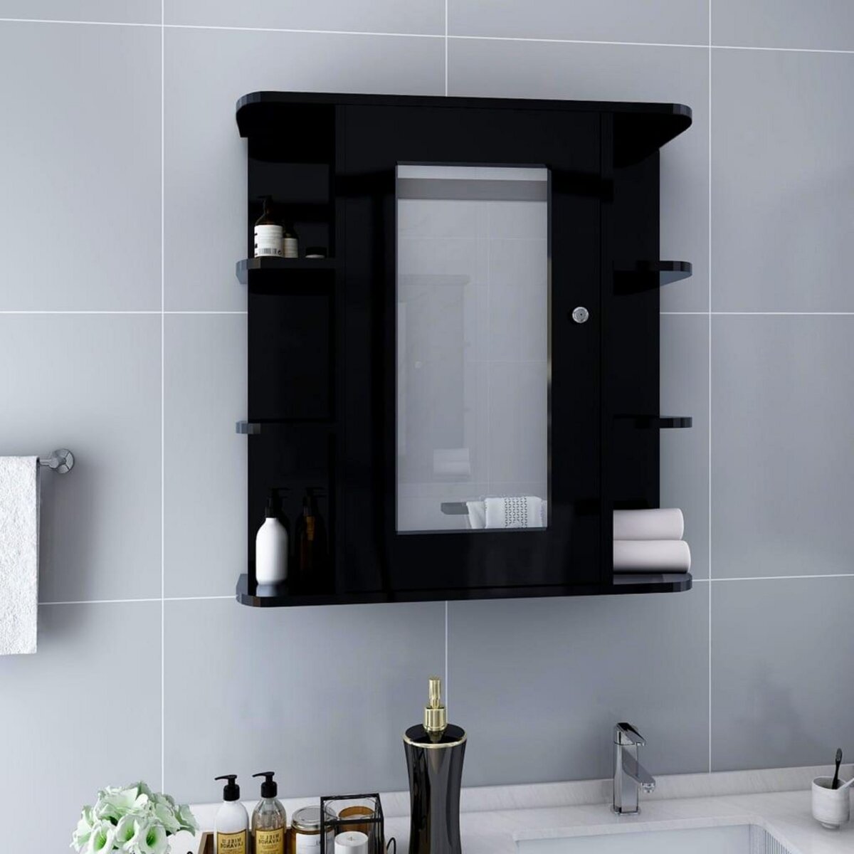 VIDAXL Armoire a miroir de salle de bain Noir 66x17x63 cm MDF