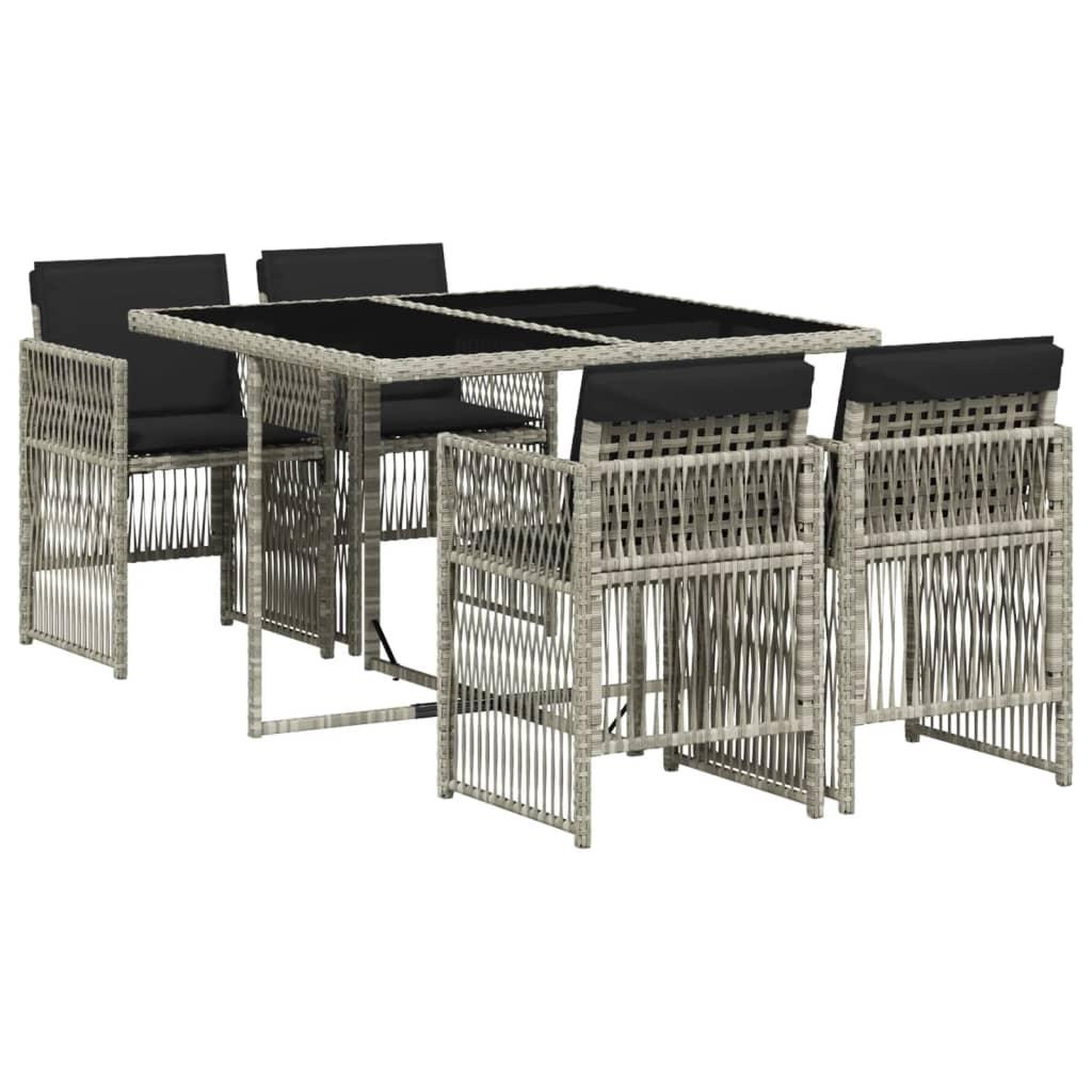 Voir la diapositive 2 : VIDAXL Ensemble a manger de jardin et coussins 5 pcs gris clair rotin