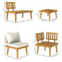 Voir la diapositive 3 : OUTSUNNY Salon de jardin d'angle 5 places en bois d'acacia avec table basse et tablettes latérales coussins crème