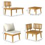 Voir la diapositive 3 : OUTSUNNY Salon de jardin d'angle 5 places en bois d'acacia avec table basse et tablettes latérales coussins crème
