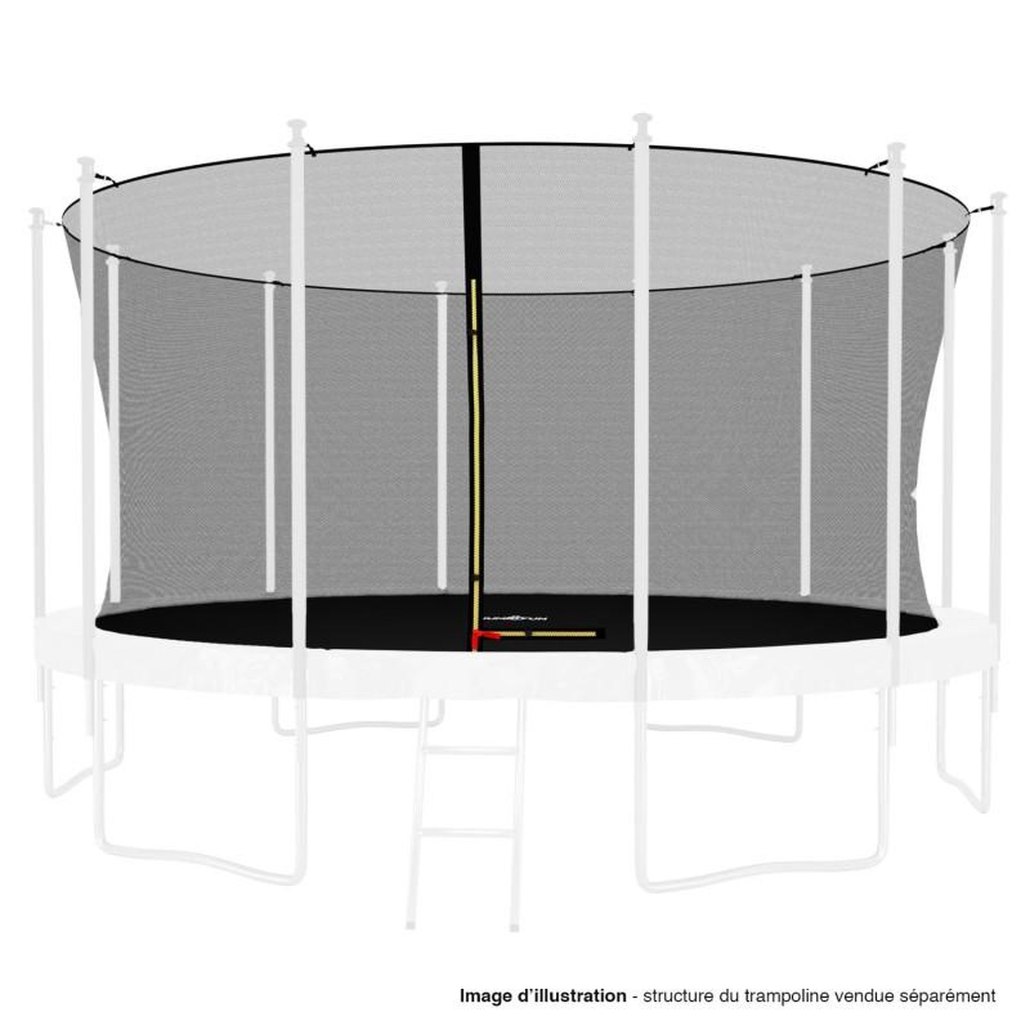 JUMP4FUN Filet intérieur de sécurité pour trampoline avec bouchons hauts de perches et ficelle : ø 14Ft/ 427 cm, 12 Perches
