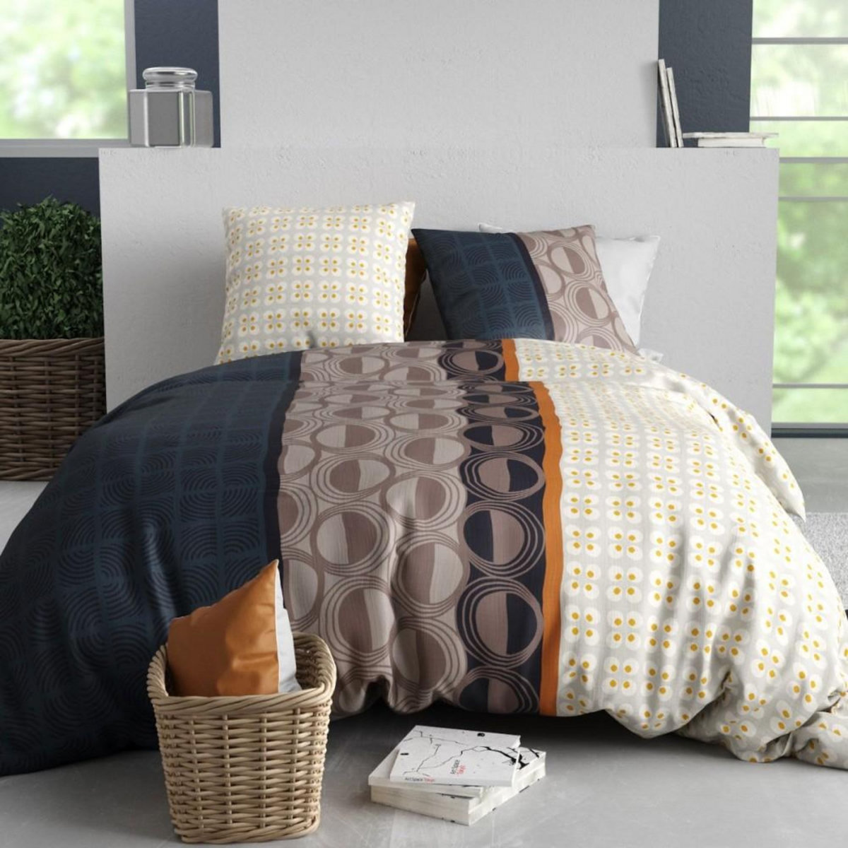 ATELIER DU COTON Housse de couette 240x220 CURTIS + 2 taies coton 57 fils