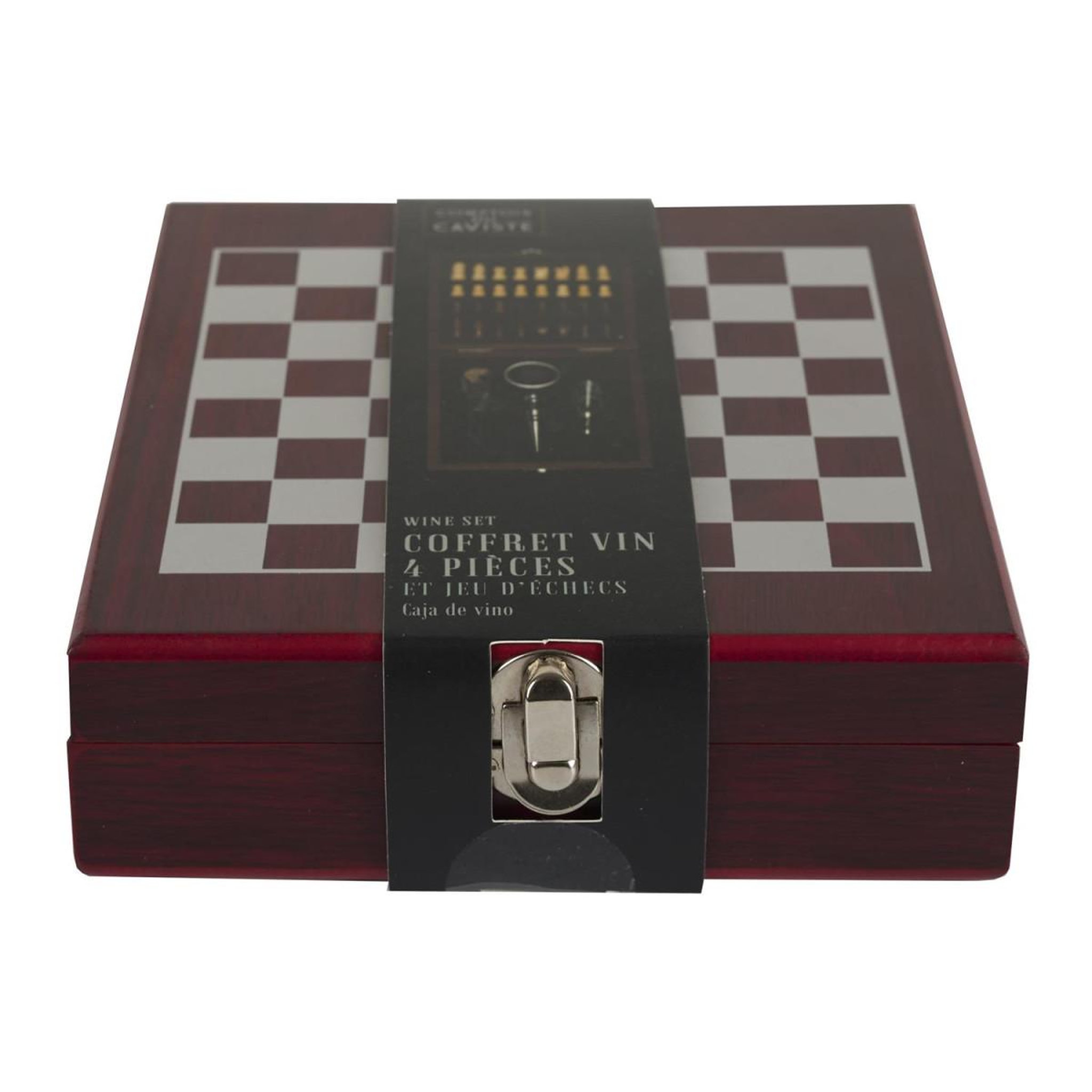 Voir la diapositive 6 : COOK CONCEPT Coffret de vin 4 pièces  jeu d'échecs  16cm marron