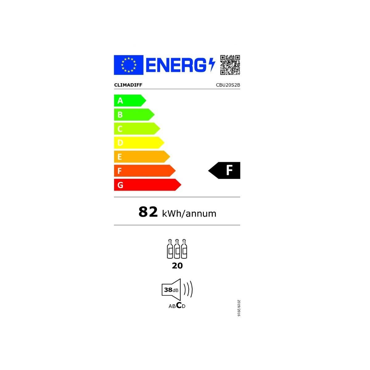 Climadiff Cave à vin encastrable sous plan 20 bouteilles - CBU20S2B