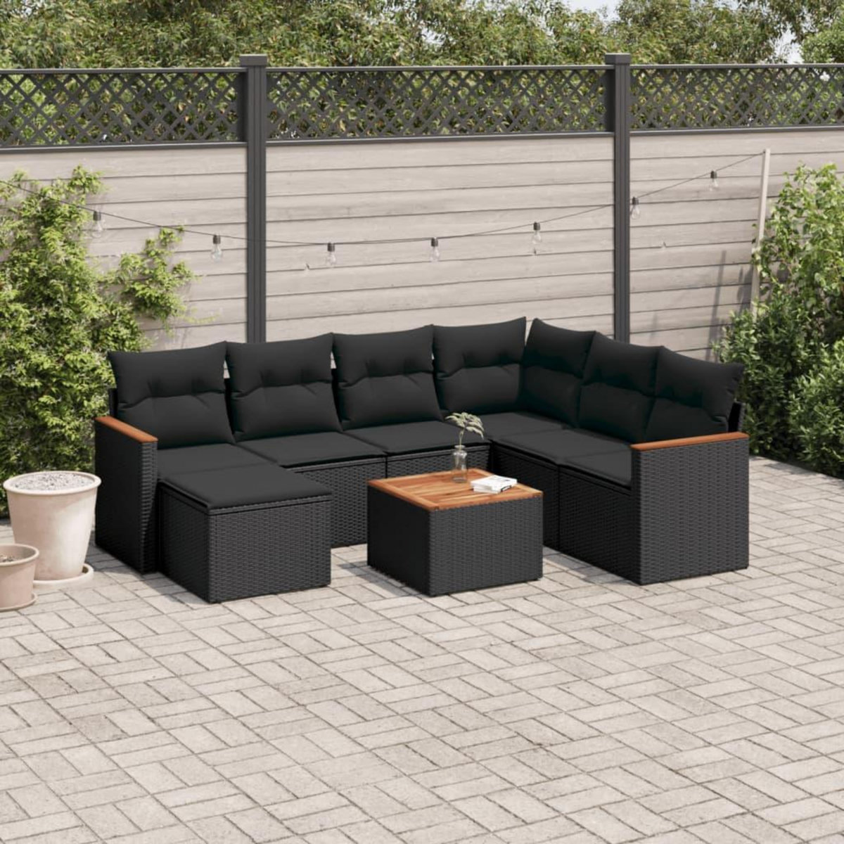 VIDAXL Salon de jardin 8 pcs avec coussins noir resine tressee