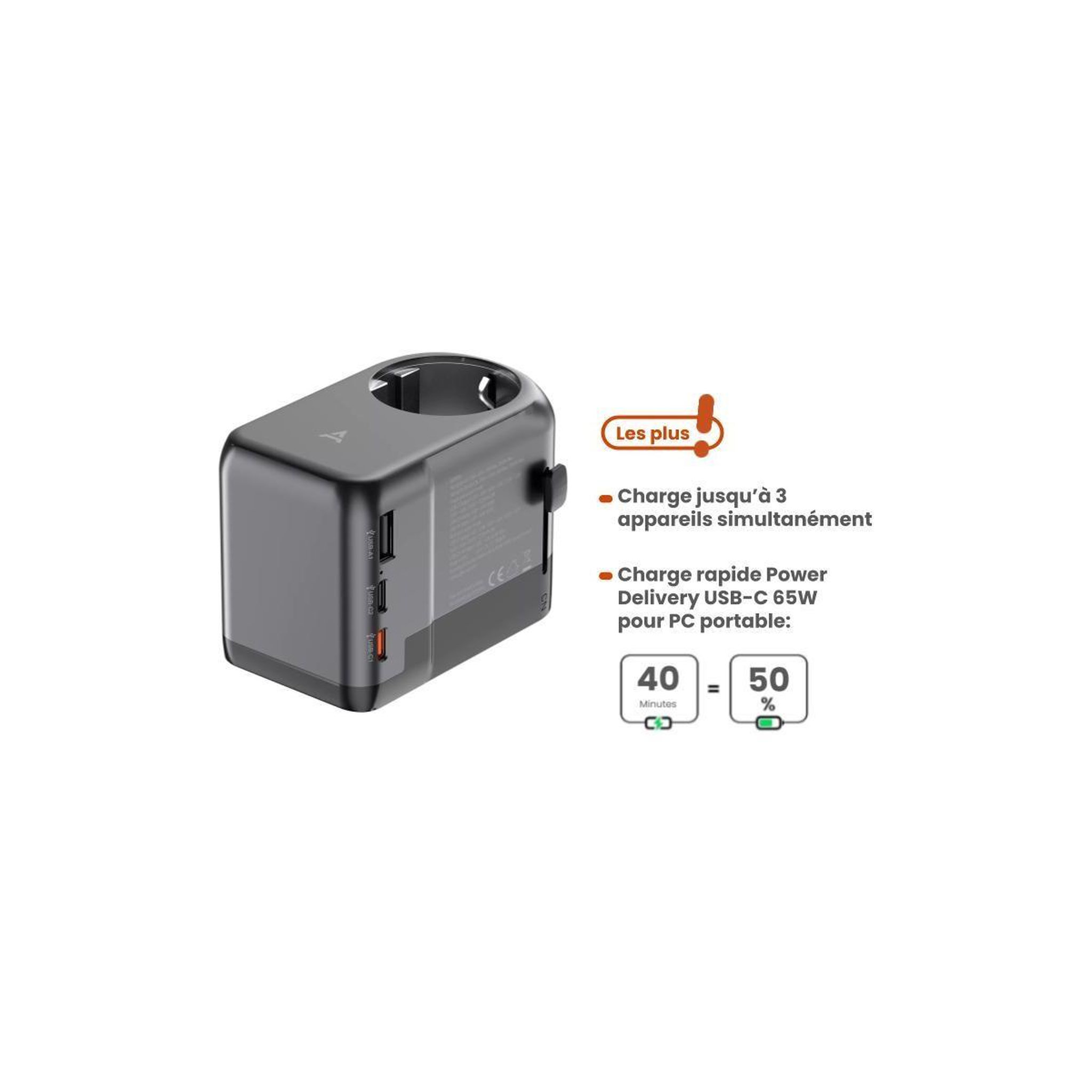Voir la diapositive 3 : ADEQWAT Adaptateur de voyage 65w universel eu uk us asie