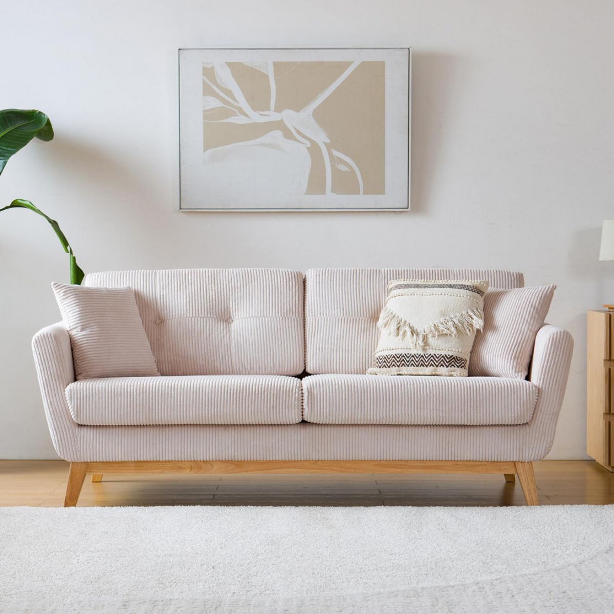 CONCEPT USINE Canapé scandinave 3 places velours côtelé beige HOGA