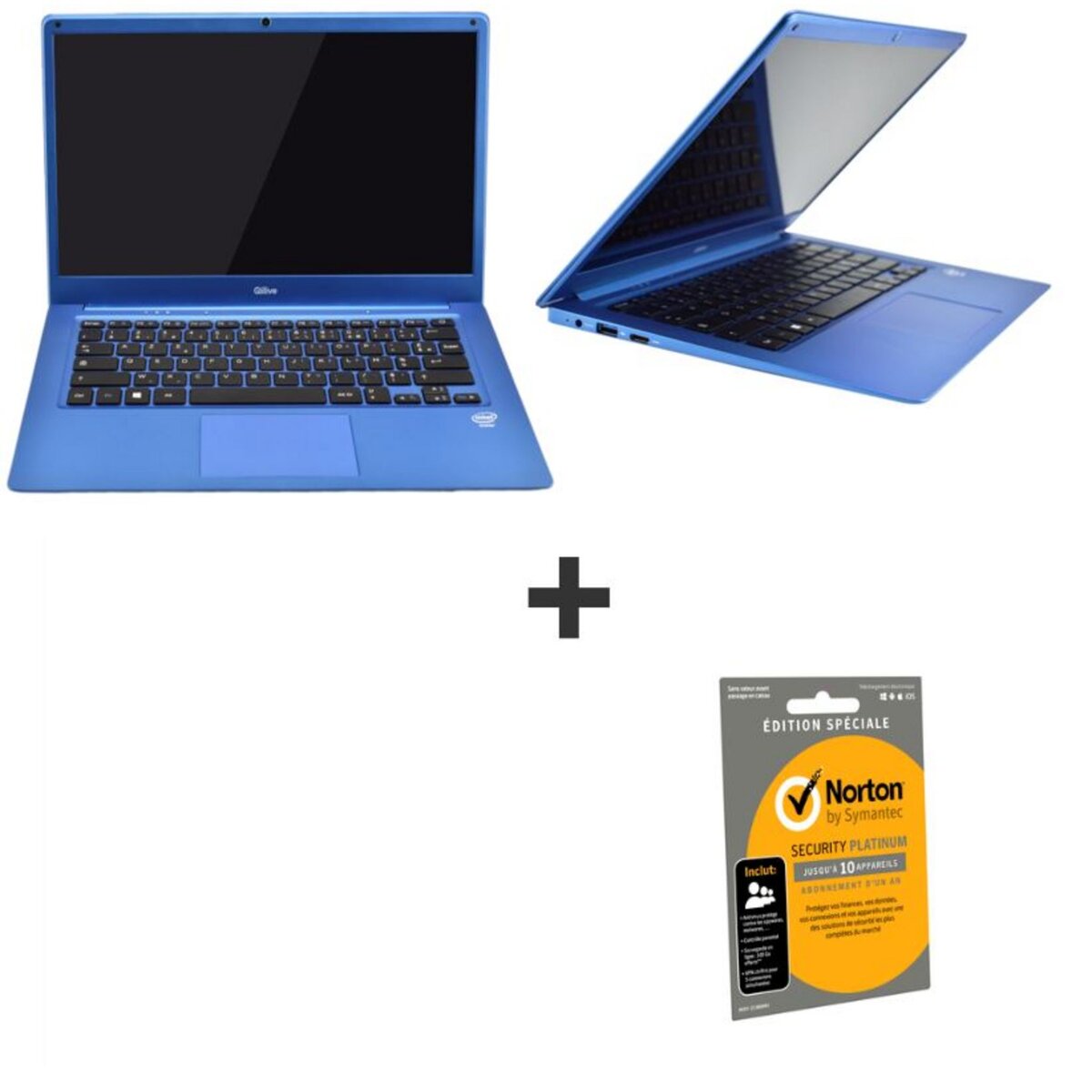 QiLive Pack PC Portable QiLive W10 Bleu Métal & Antivirus Pack Platinium Comprenant Contrôle Parental VPN (criptage de l'adresse IP) - 100 Go de stockage Cloud 