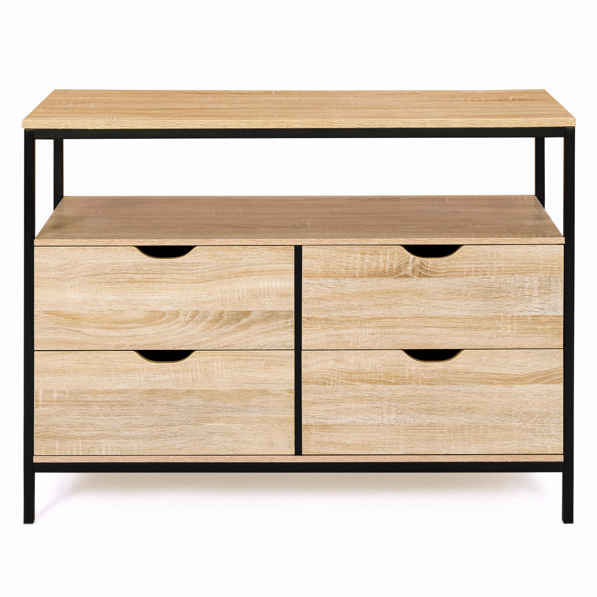Voir la diapositive 3 : ID MARKET Commode 4 tiroirs detroit 110 cm design industriel avec étagère