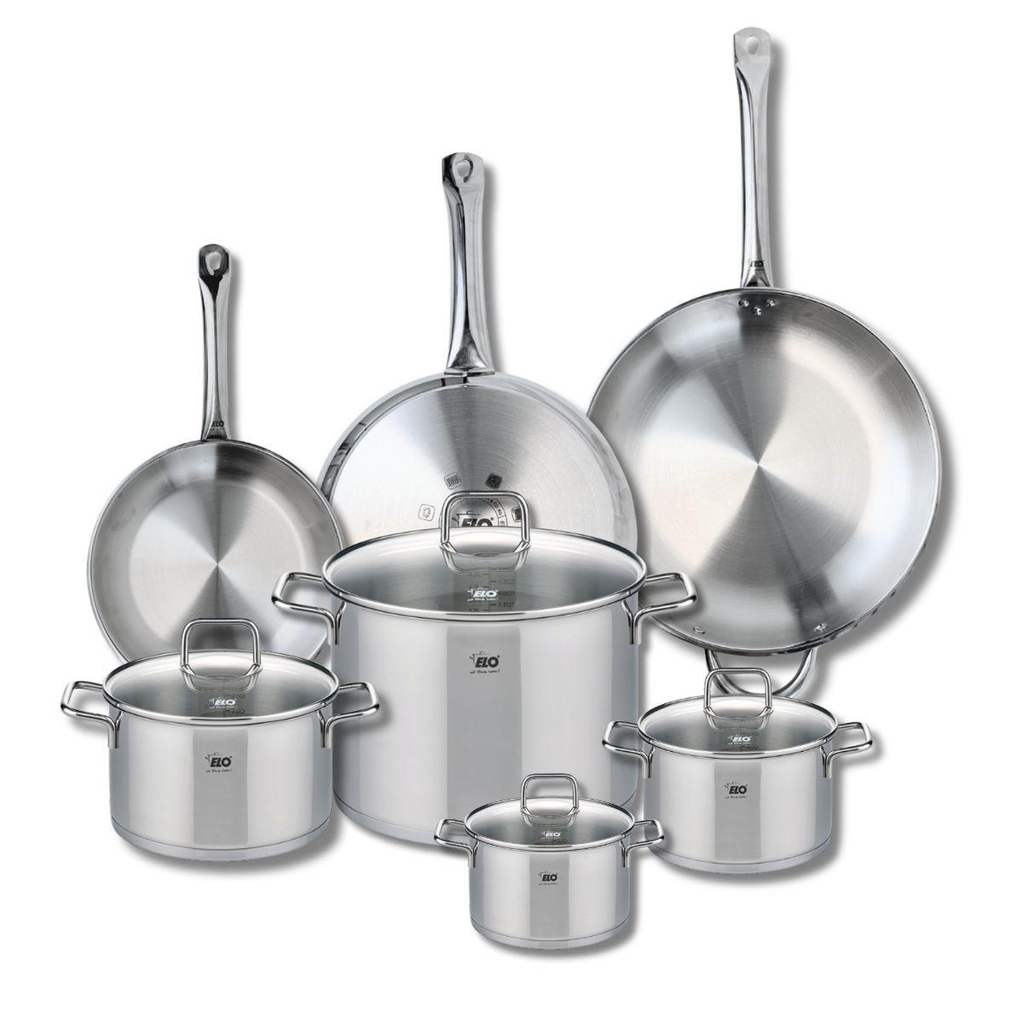 Voir la diapositive 1 : 666 Barcelona Ensemble de 3 Poêles de cuisson 24, 28 et 32 cm et 4 faitouts 14, 16, 20 et 26 cm Elo Profi Citrin
