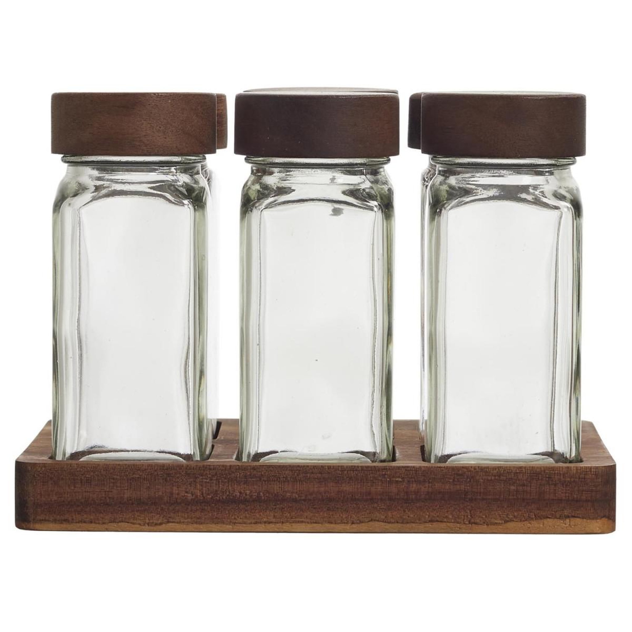 Voir la diapositive 2 : COOK CONCEPT Lot de 6 bocaux à épices  acacia  17cm transparent