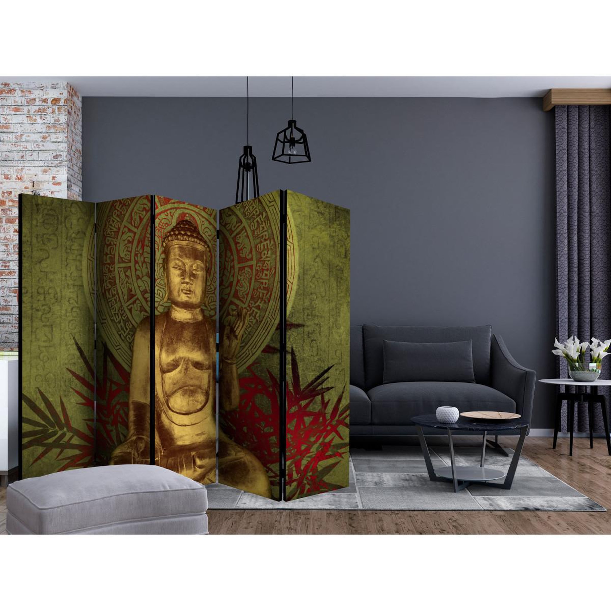 Voir la diapositive 2 : Paris Prix Paravent 5 volets  golden buddha  172x225cm