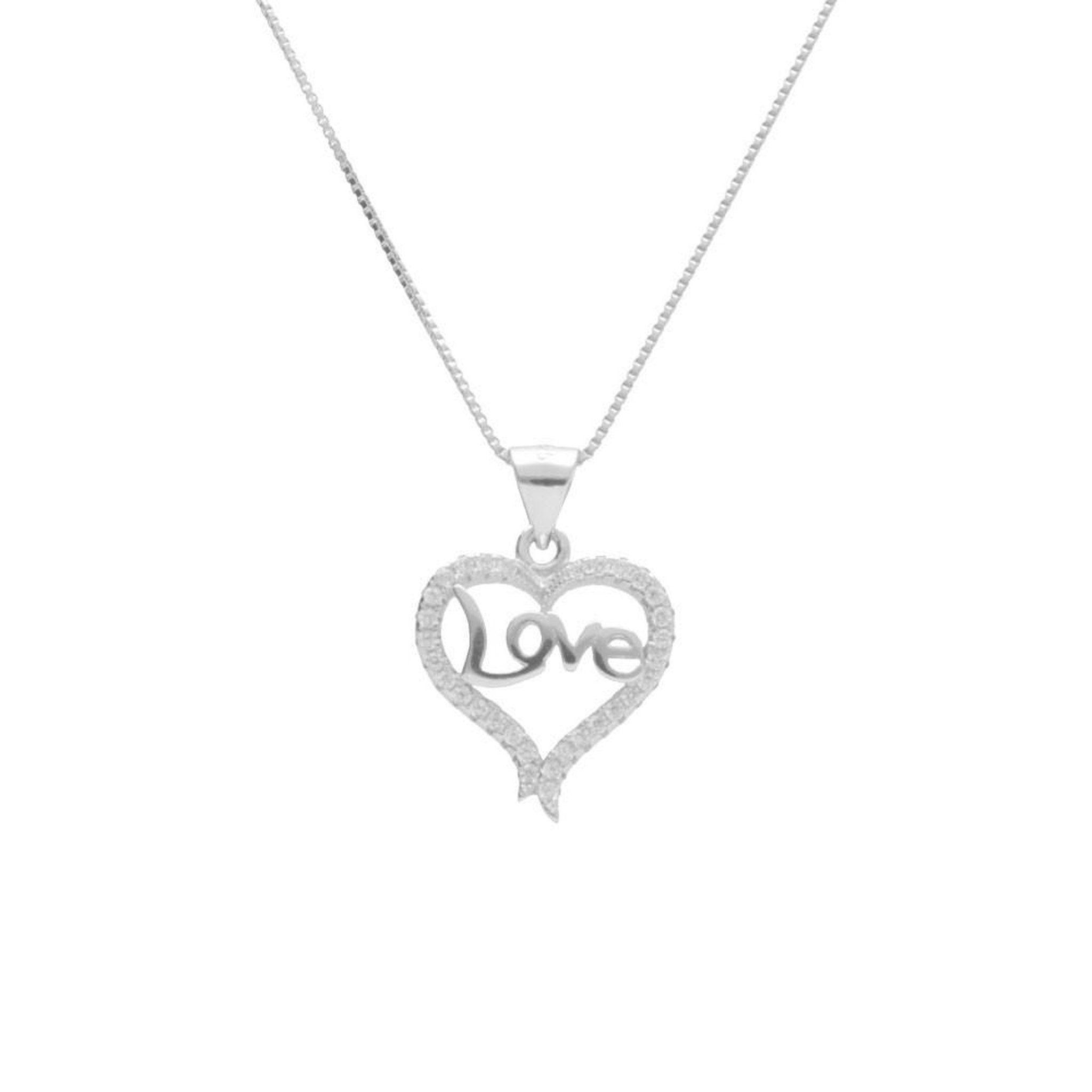 L'ATELIER D'AZUR Collier Argent 925/000 Rhodié - Coeur Love Pavé de Zirconiums