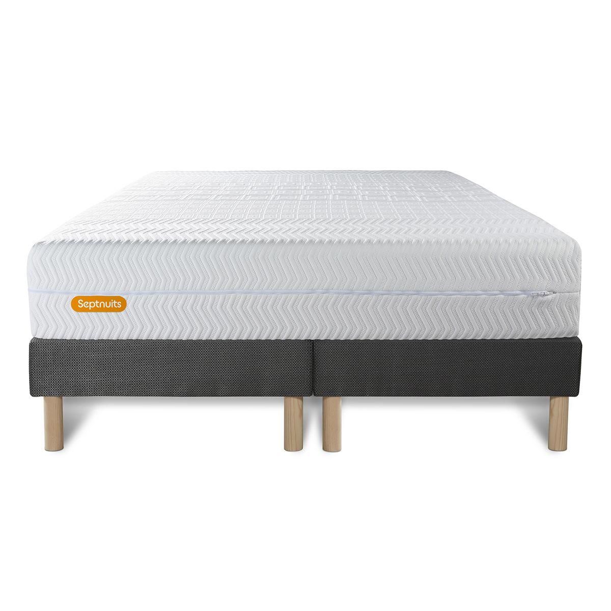 SEPTNUITS Matelas + double sommiers Memo Bio Mousse à mémoire de forme 5 zones de confort Maxi épaisseur Déhoussable