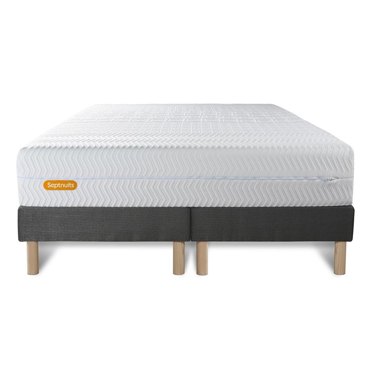 SEPTNUITS Matelas + double sommiers Memo Bio Mousse à mémoire de forme 5 zones de confort Maxi épaisseur Déhoussable