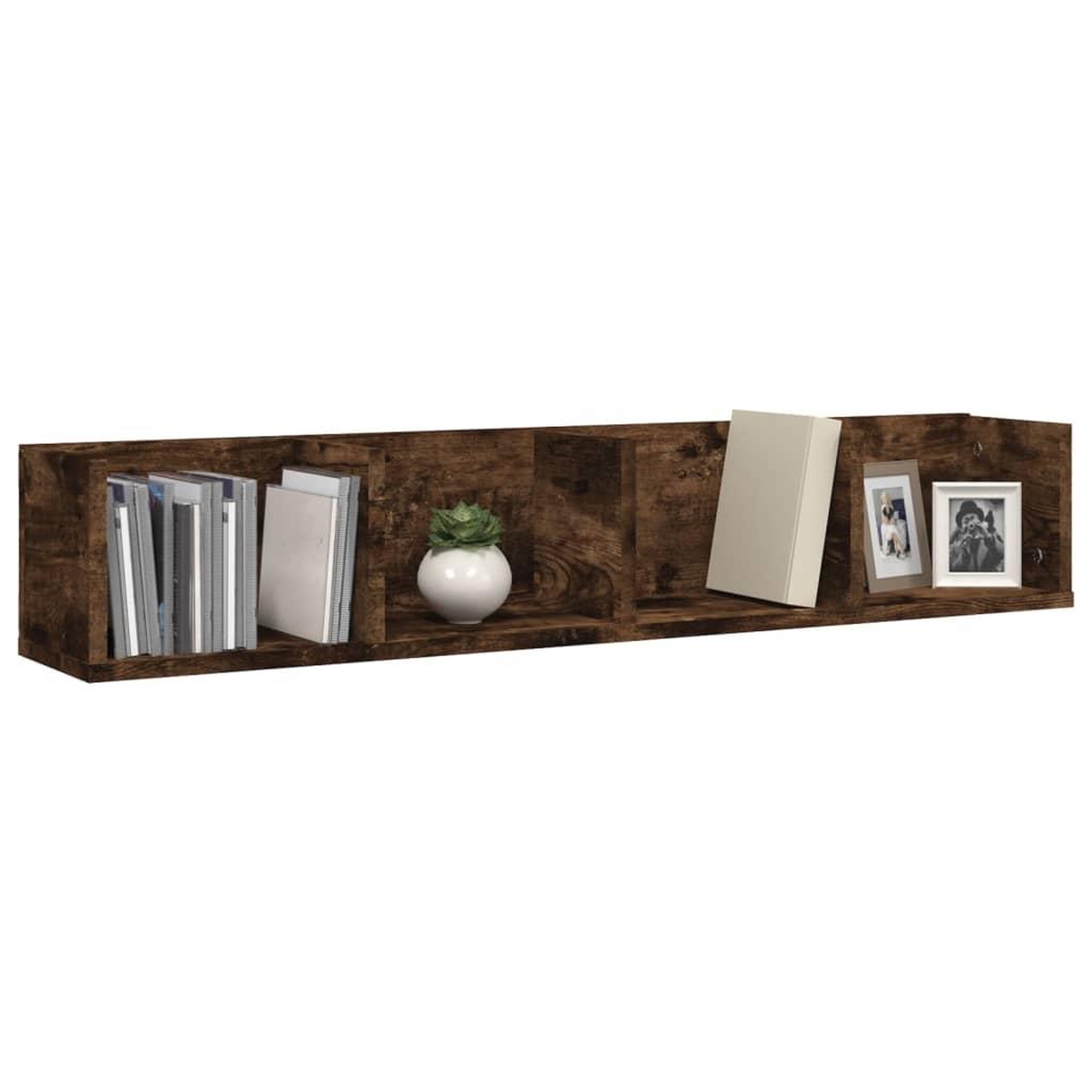 Voir la diapositive 3 : VIDAXL Etagere murale a CD Chene fume 100x18x18 cm Bois d'ingenierie