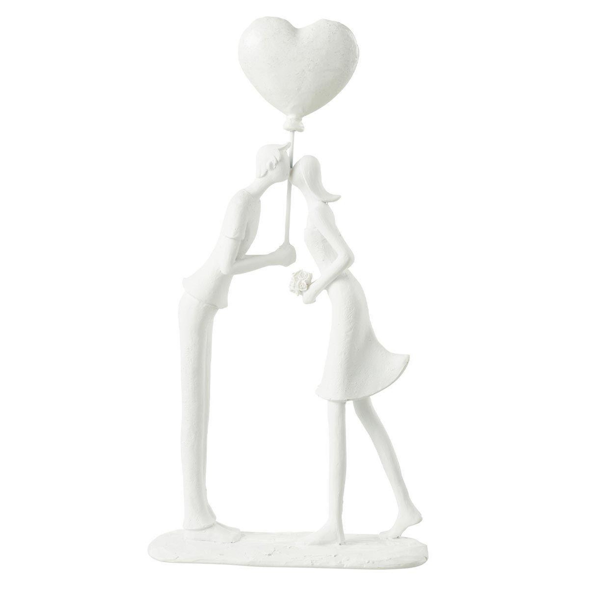J-LINE Statuette déco  couple bisou cœur  30cm blanc